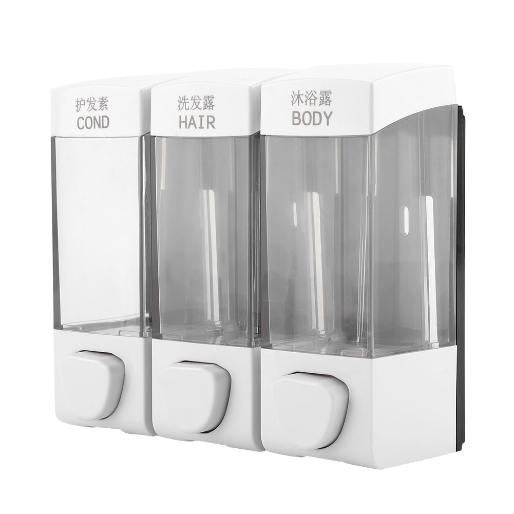 Wall Mounted 3-Chamber Liquid Lotion Shampoo Soap Dispenser Set Bathroom view 2