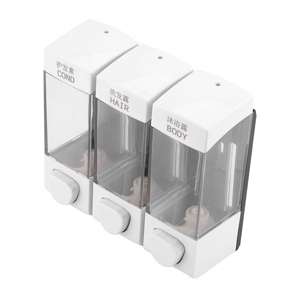 Wall Mounted 3-Chamber Liquid Lotion Shampoo Soap Dispenser Set Bathroom view 3