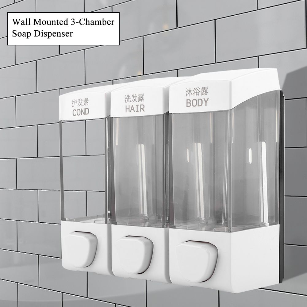 Wall Mounted 3-Chamber Liquid Lotion Shampoo Soap Dispenser Set Bathroom view 7