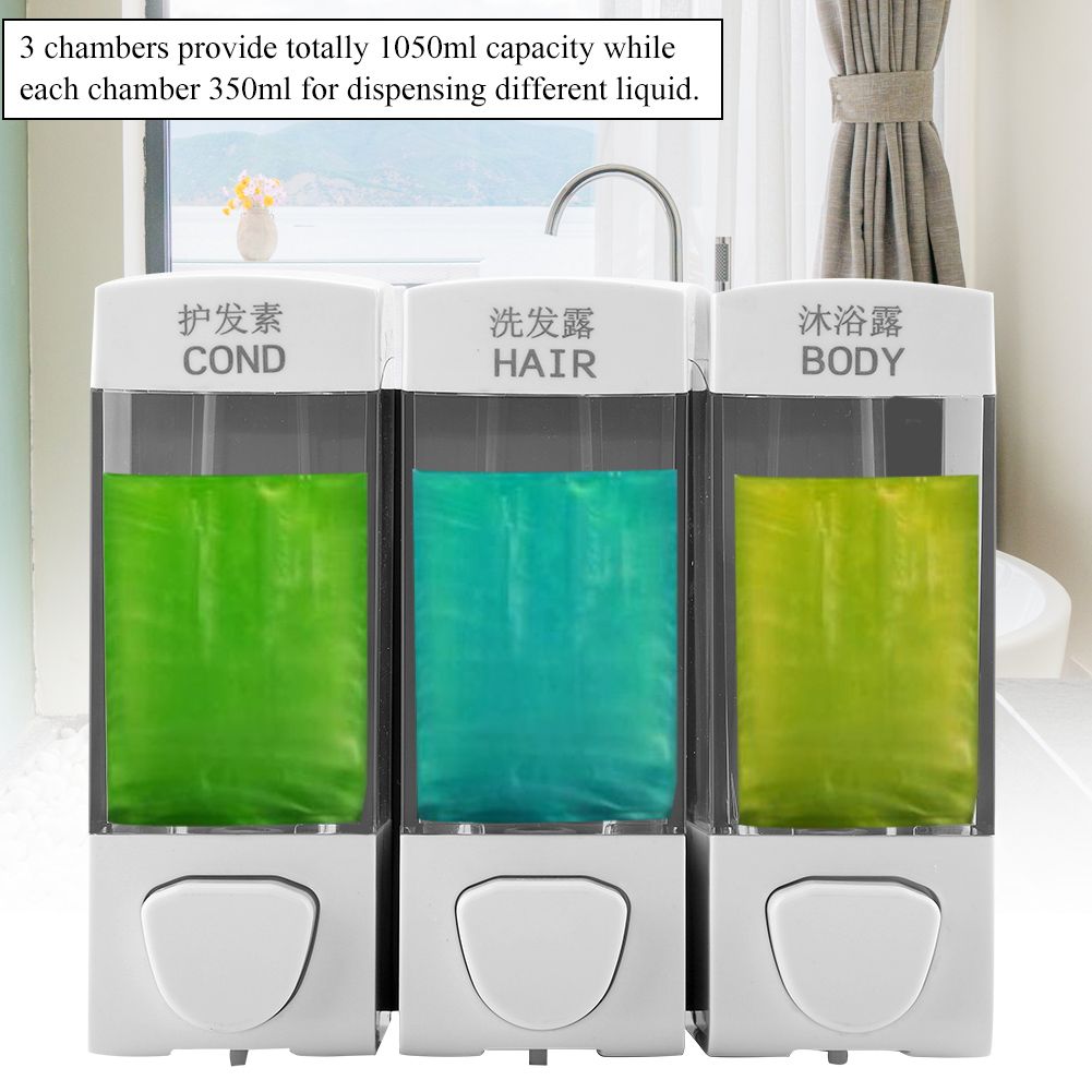 Wall Mounted 3-Chamber Liquid Lotion Shampoo Soap Dispenser Set Bathroom view 8