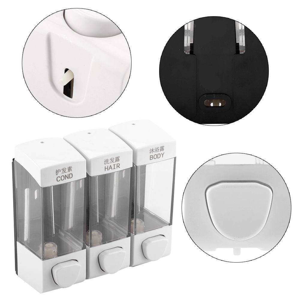 Wall Mounted 3-Chamber Liquid Lotion Shampoo Soap Dispenser Set Bathroom view 10