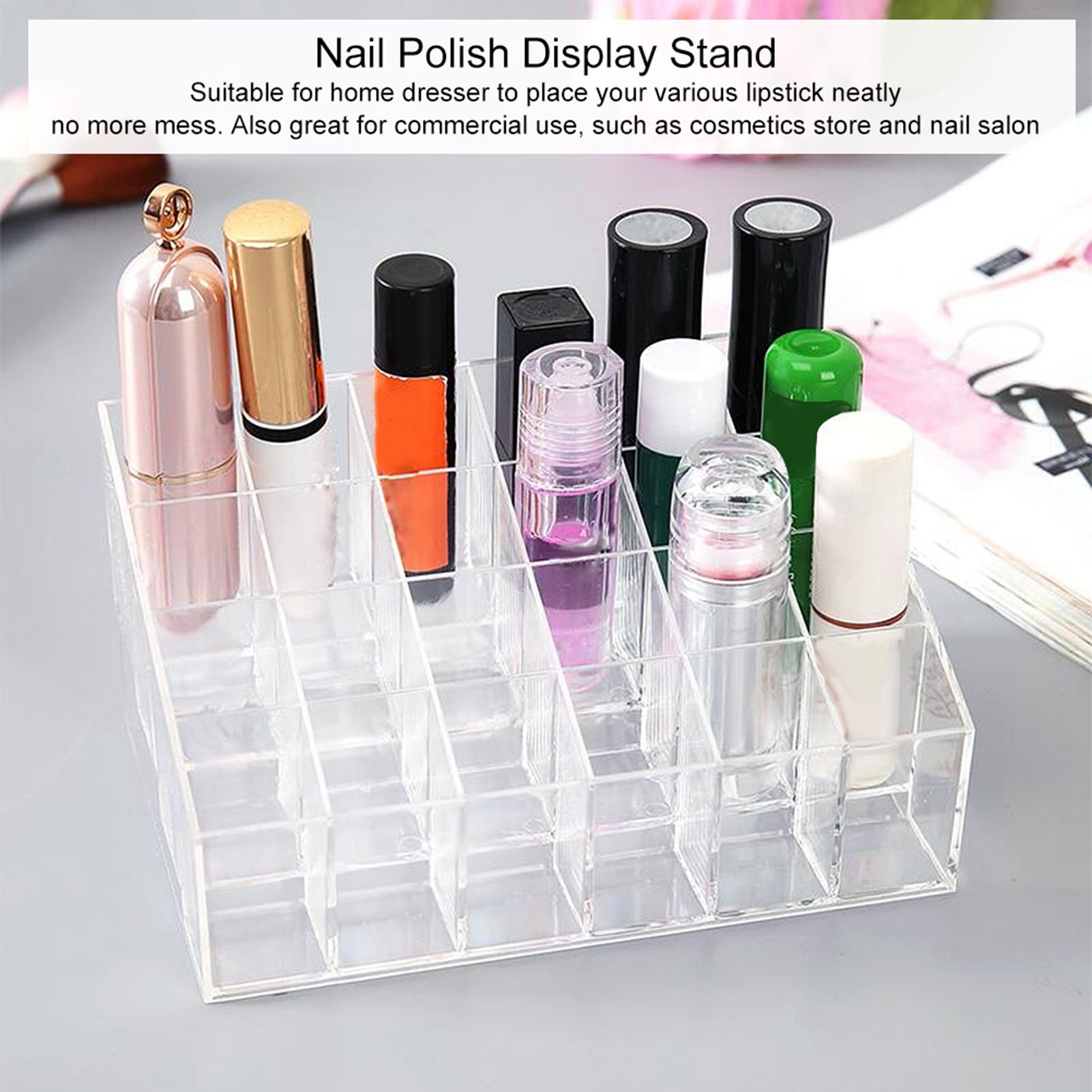 Transparent 24 Grids Lipstick Holder Organizer Display Stand Nail Polish view 14