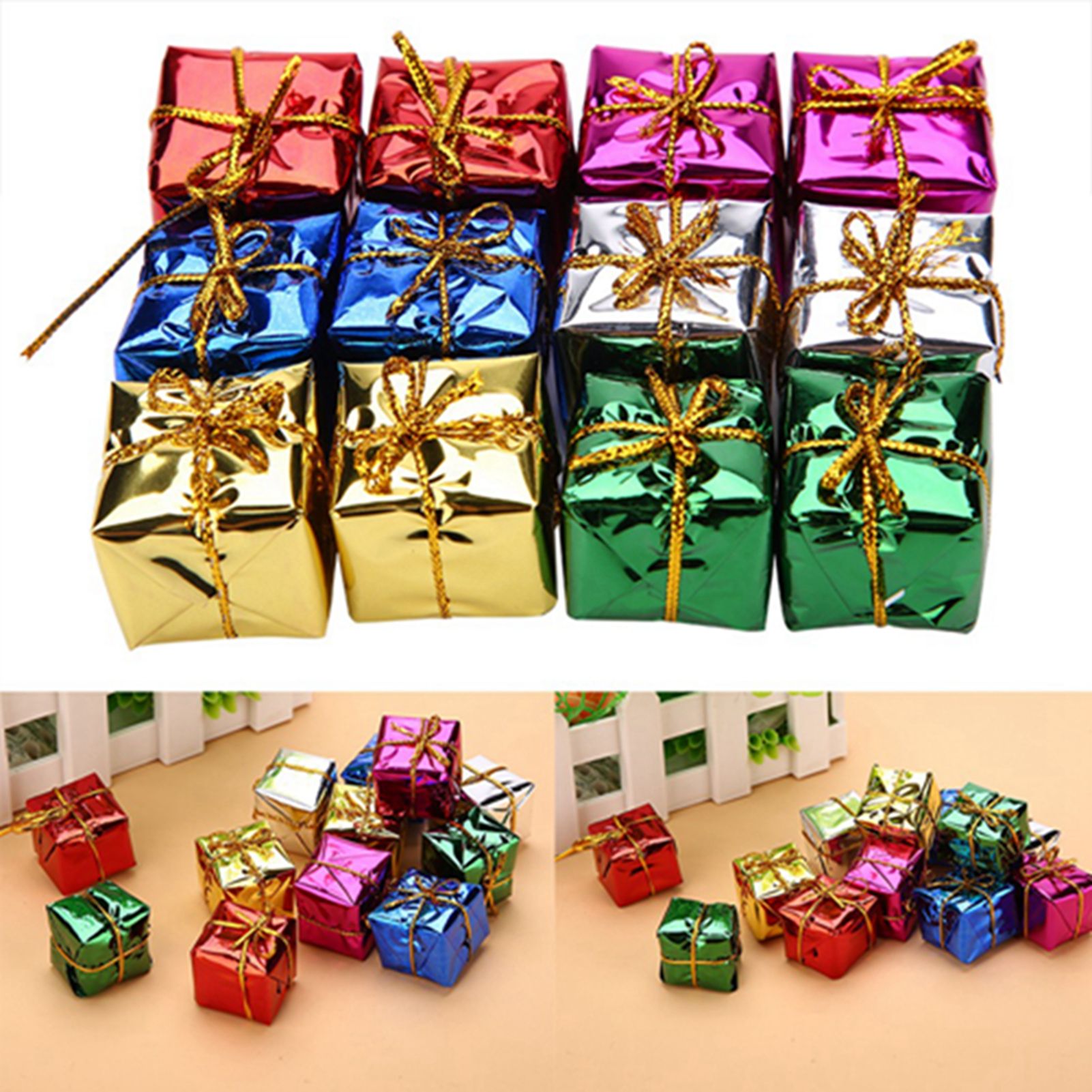 12PCS Gift Box Pendant Hanging Ornament for Christmas Tree Xmas Parties Decor view 12