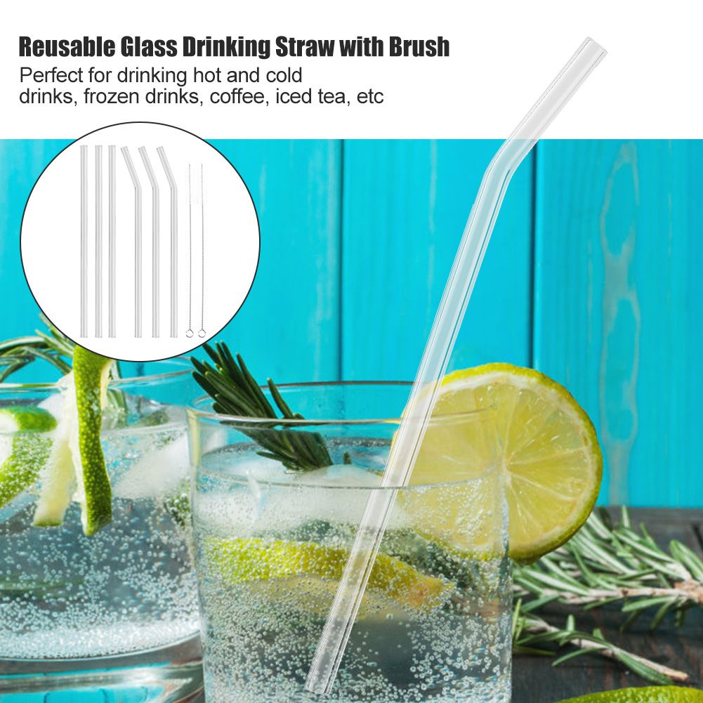 Reusable Eco friendly Glass Drinking Straw with Cleaning Brush Transparent view 2