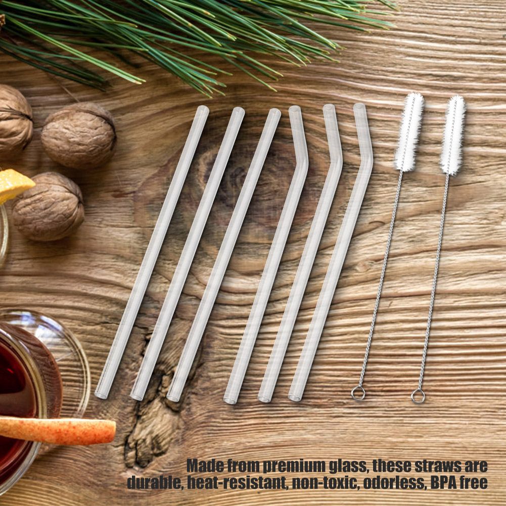 Reusable Eco friendly Glass Drinking Straw with Cleaning Brush Transparent view 3