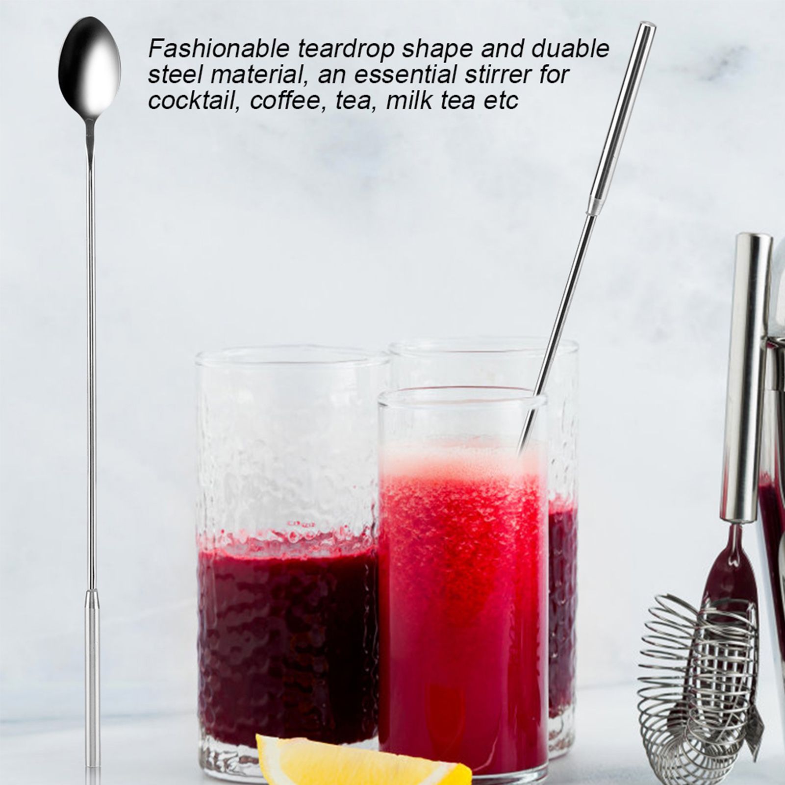 1Pc Stainless Steel Teardrop Bar Spoon Long Hanlde Drink Mixing Cocktail view 4