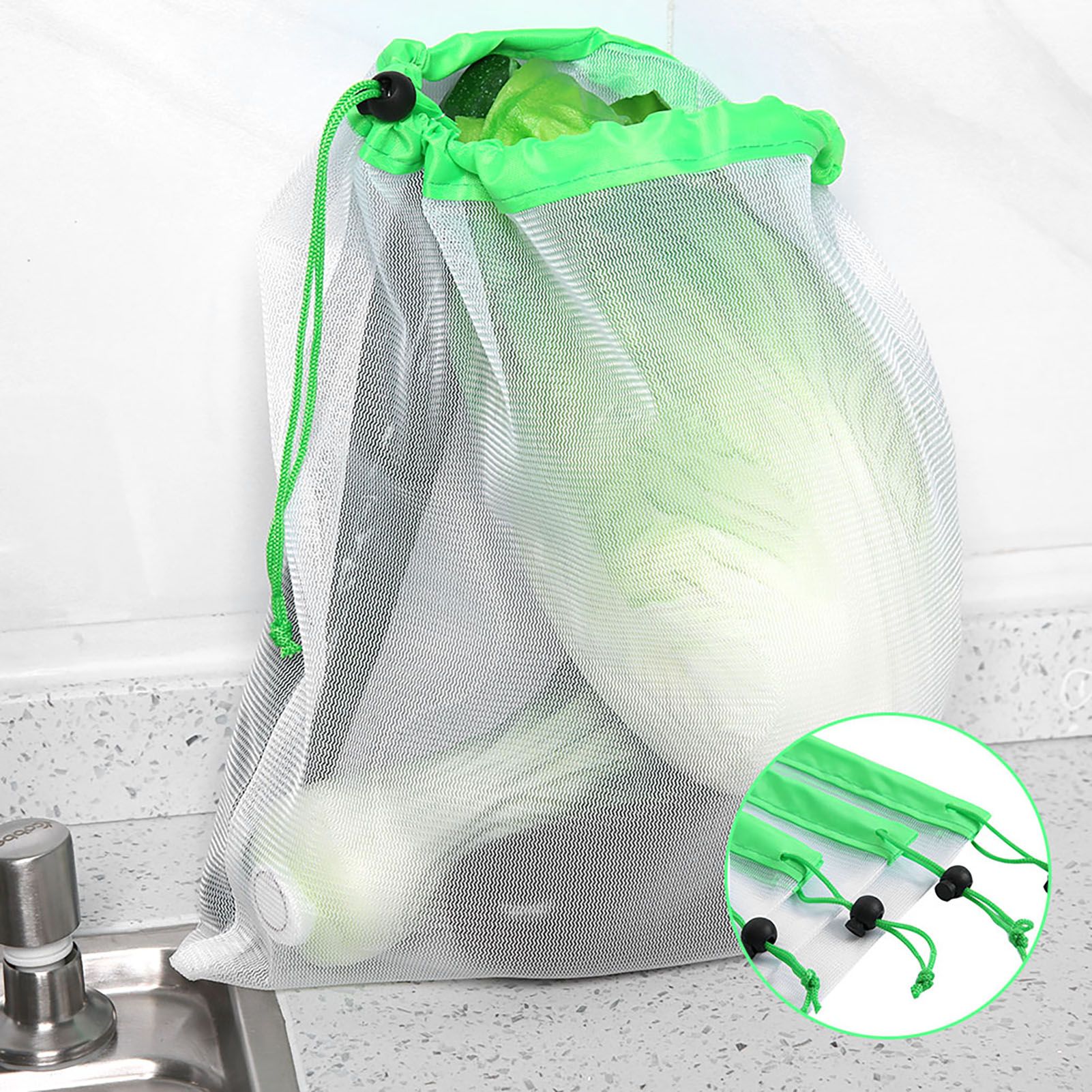 12Pcs Reusable Drawstring Mesh Bags Fruit Vegetable Sacks Storage Shopping Bag view 5