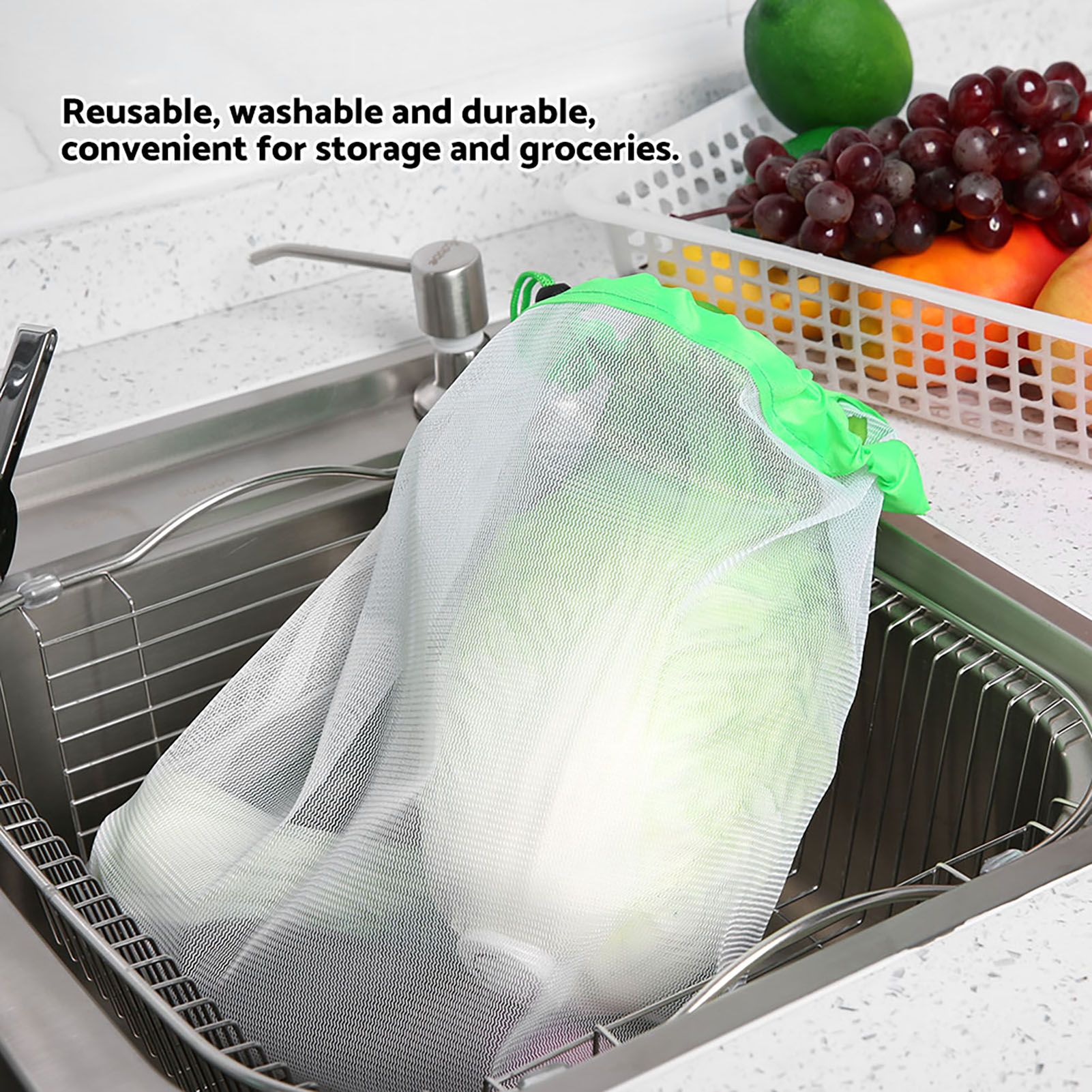 12Pcs Reusable Drawstring Mesh Bags Fruit Vegetable Sacks Storage Shopping Bag view 6
