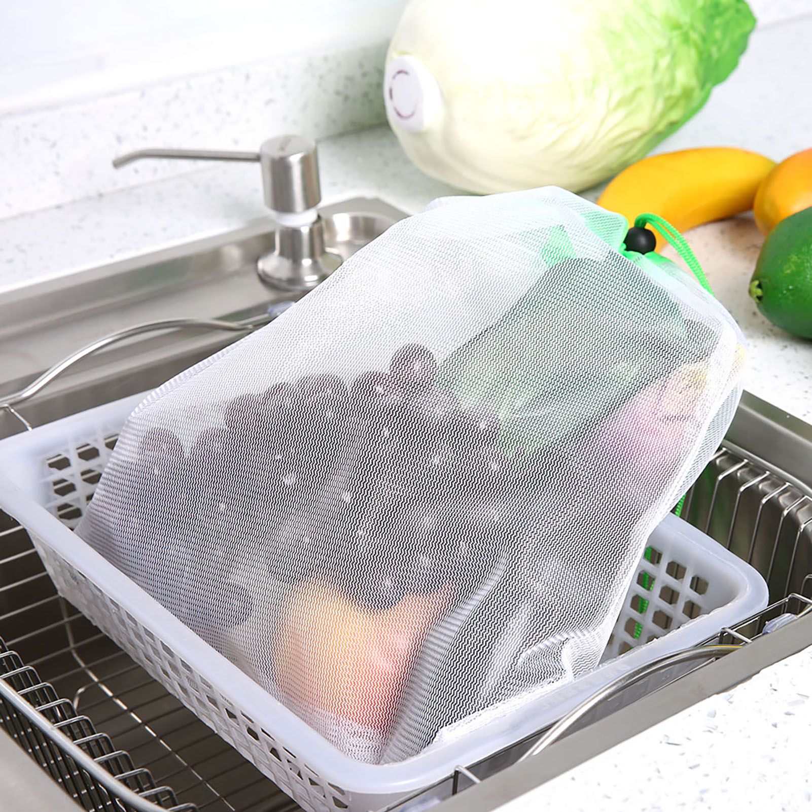 12Pcs Reusable Drawstring Mesh Bags Fruit Vegetable Sacks Storage Shopping Bag view 7