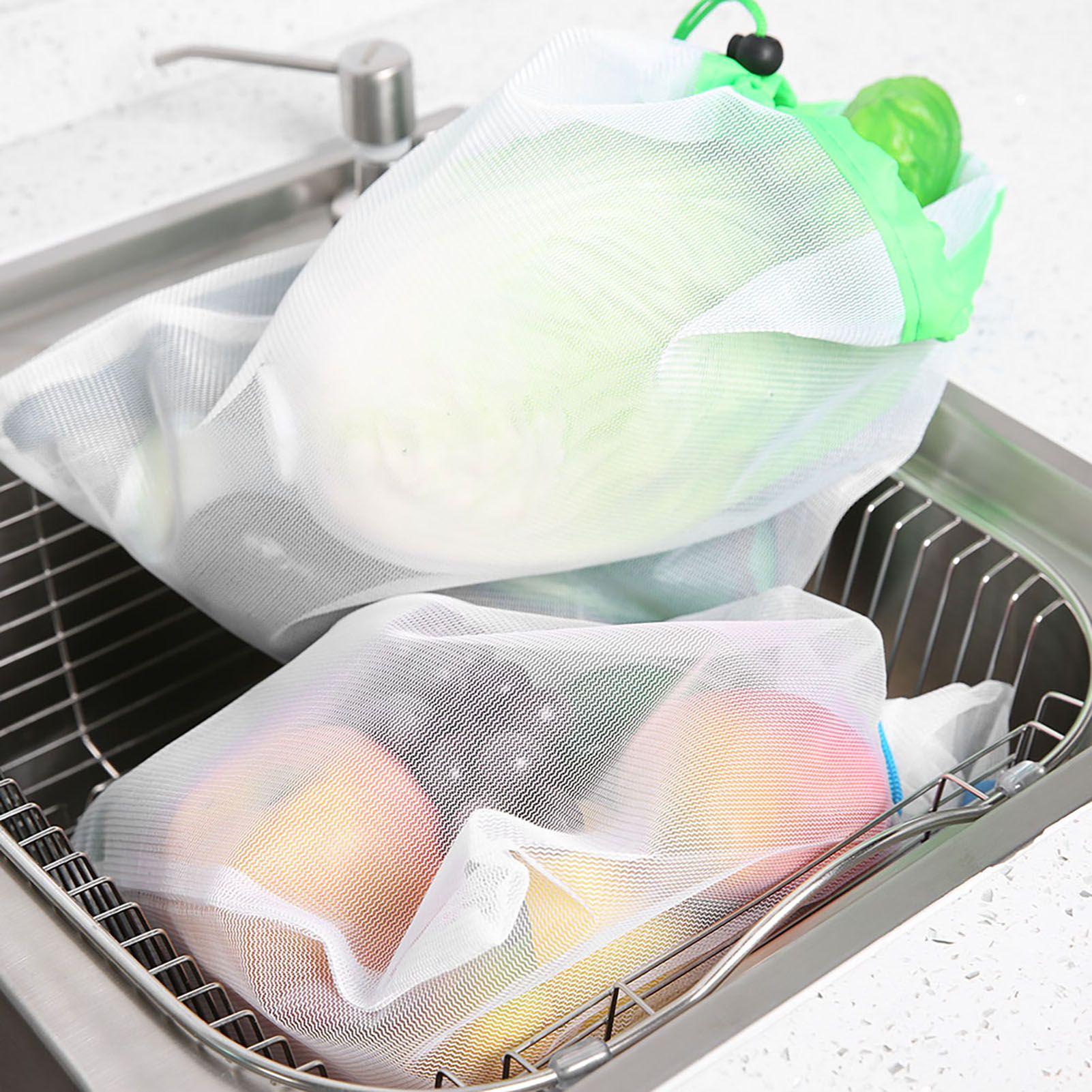 12Pcs Reusable Drawstring Mesh Bags Fruit Vegetable Sacks Storage Shopping Bag view 9