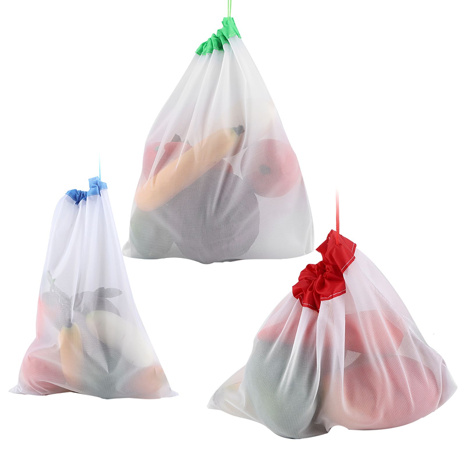 12Pcs Reusable Drawstring Mesh Bags Fruit Vegetable Sacks Storage Shopping Bag view 10