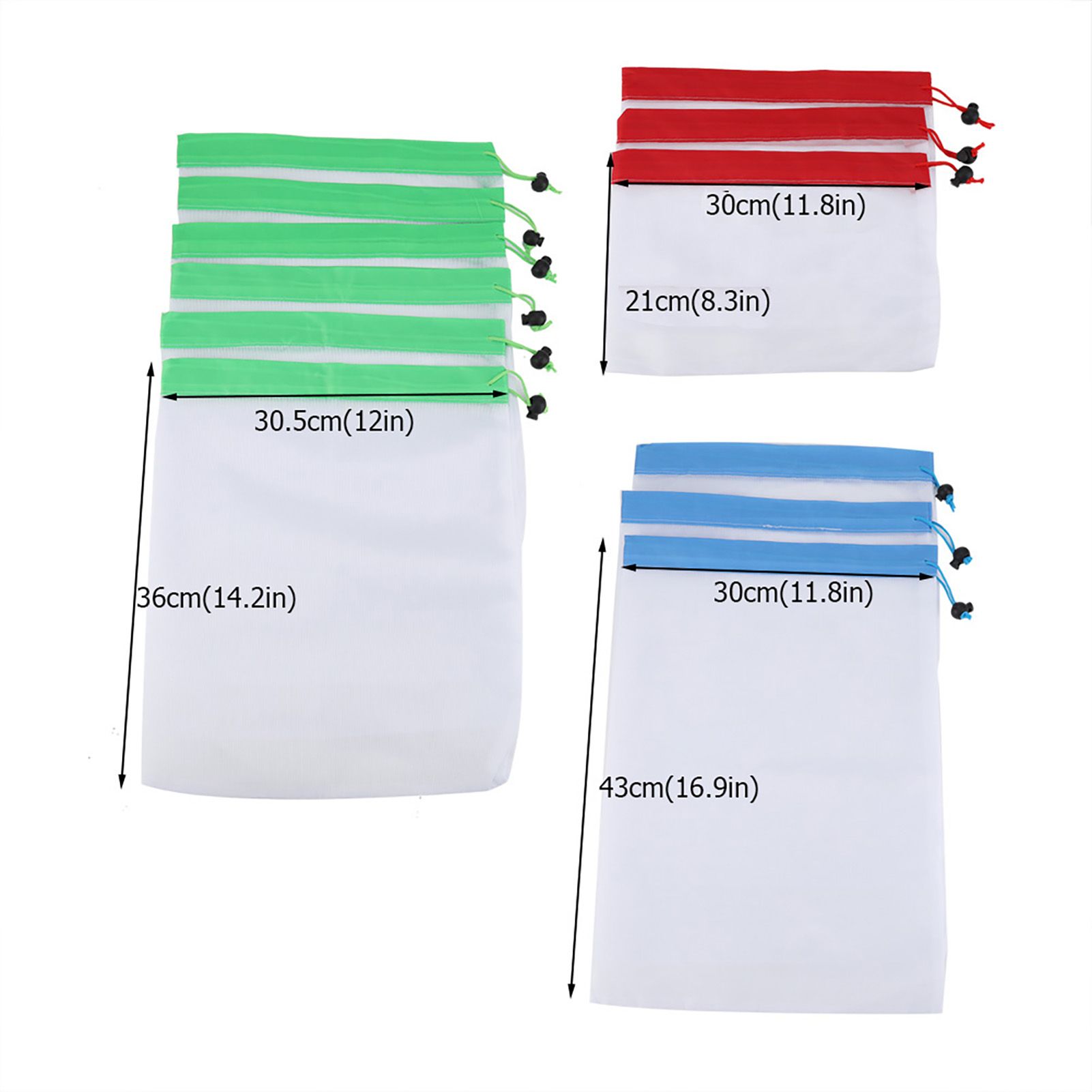 12Pcs Reusable Drawstring Mesh Bags Fruit Vegetable Sacks Storage Shopping Bag view 11