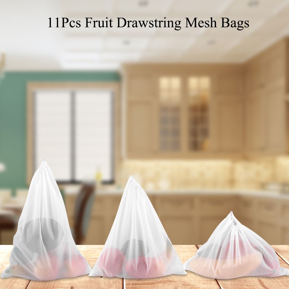 11Pcs Reusable Drawstring Mesh Bags Fruit Vegetable Sacks Storage Toys Pouch view 8
