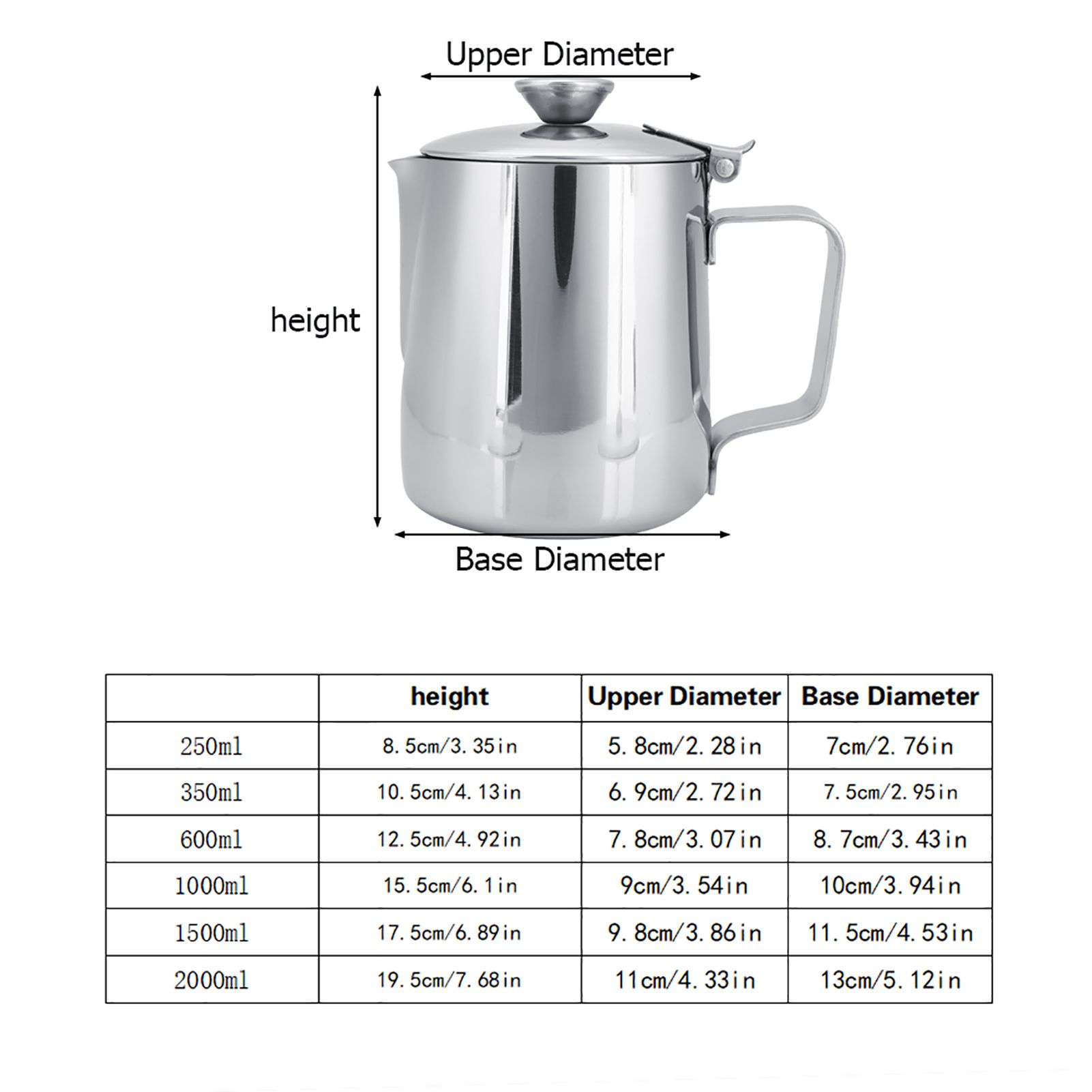 Stainless Steel Coffee Cup Mug Milk Frothing Pitcher Jug with Lid for Latte view 9