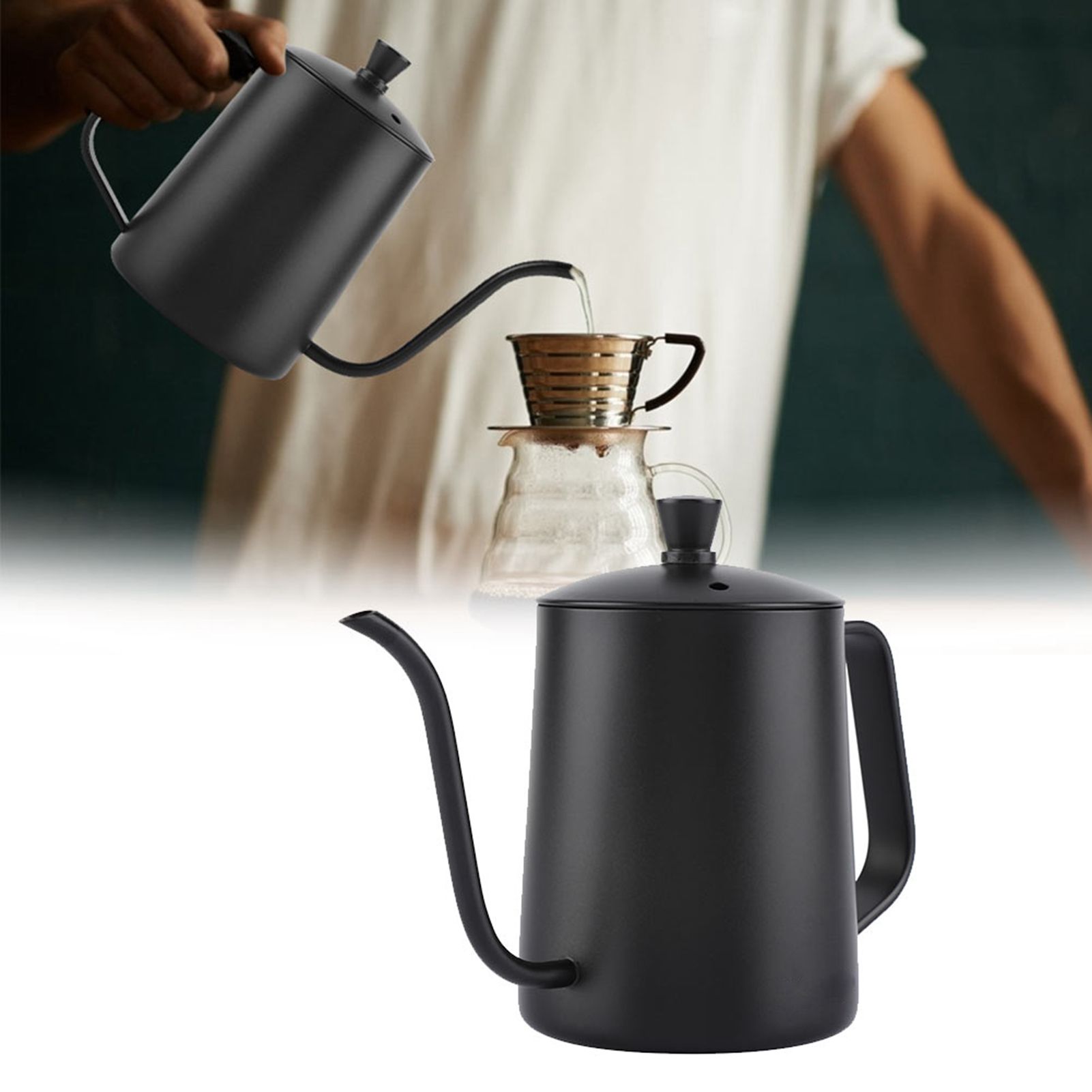 550ml Stainless Steel Long Gooseneck Coffee Pot Kettle with Lid for Home view 11