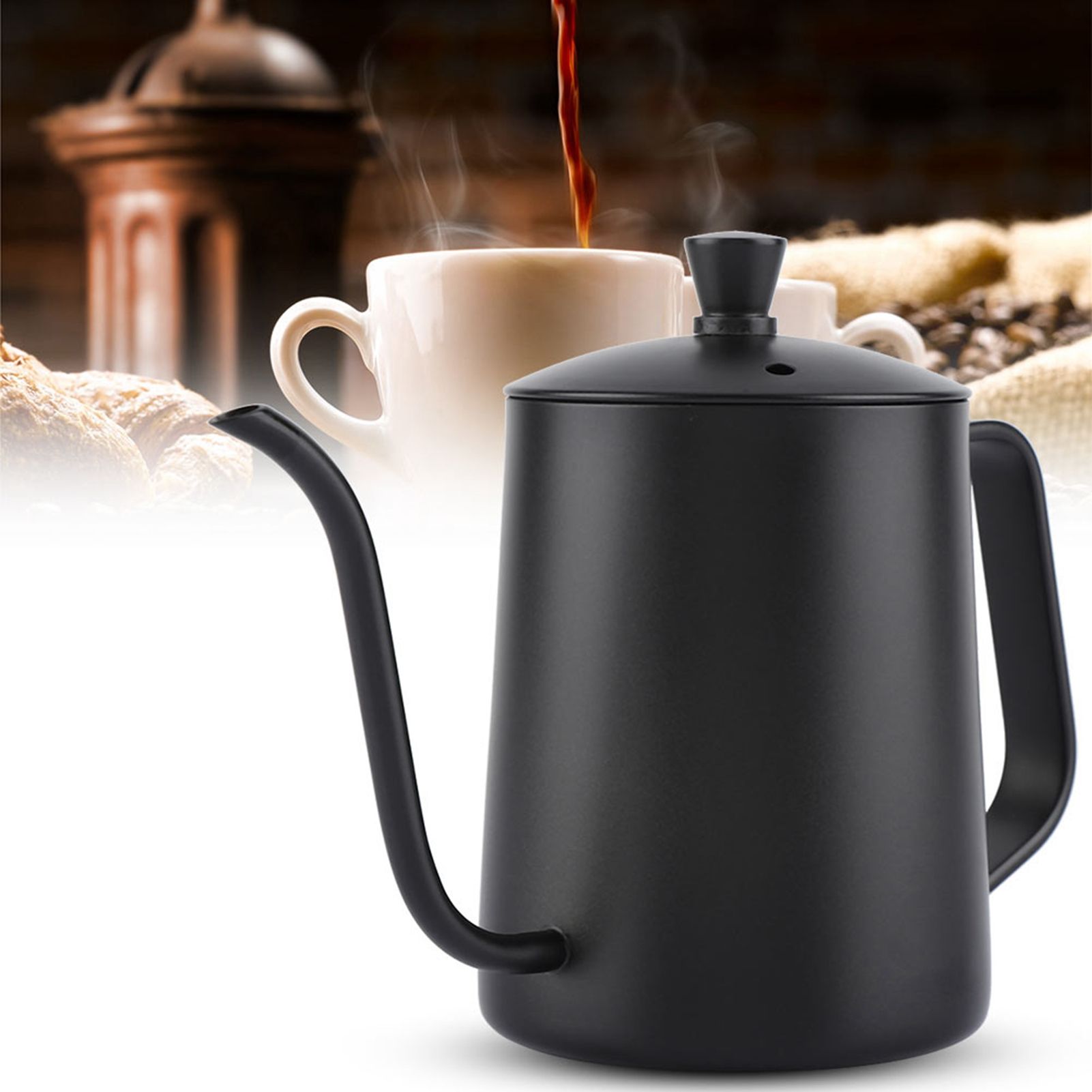 550ml Stainless Steel Long Gooseneck Coffee Pot Kettle with Lid for Home view 12