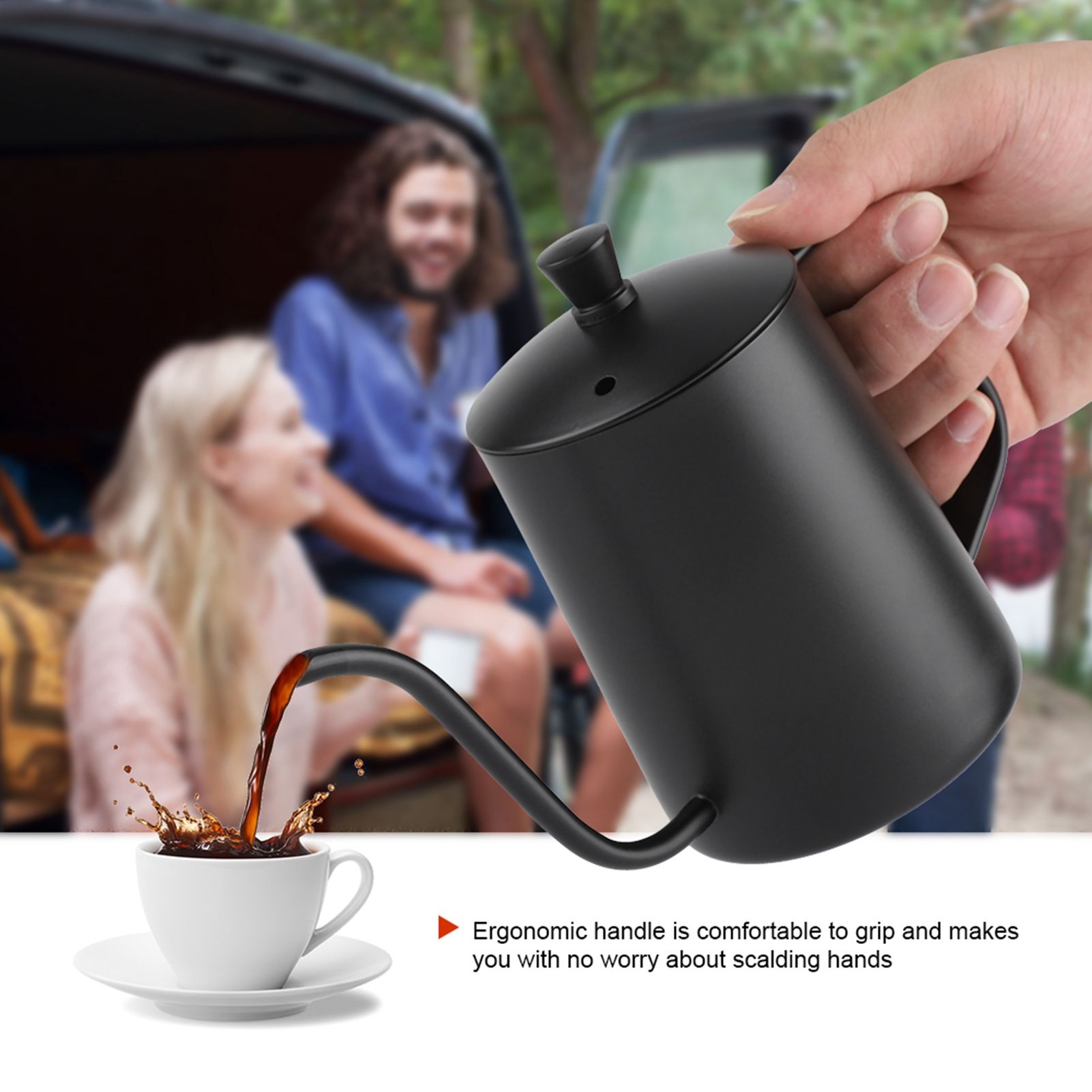 550ml Stainless Steel Long Gooseneck Coffee Pot Kettle with Lid for Home view 14