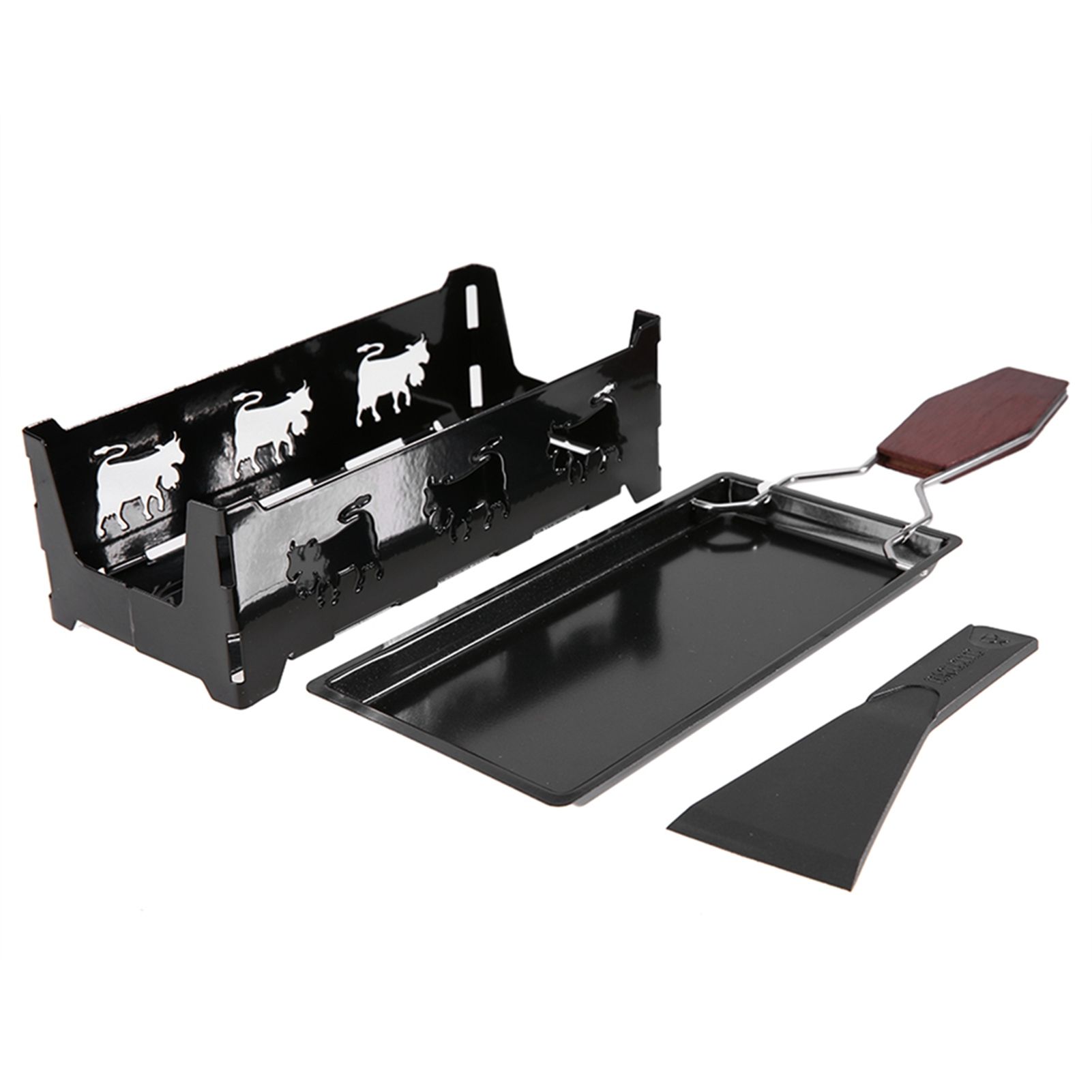 Portable NOn Stick Cheese Raclette Rotaster Baking Tray Stove with Wodd Handle