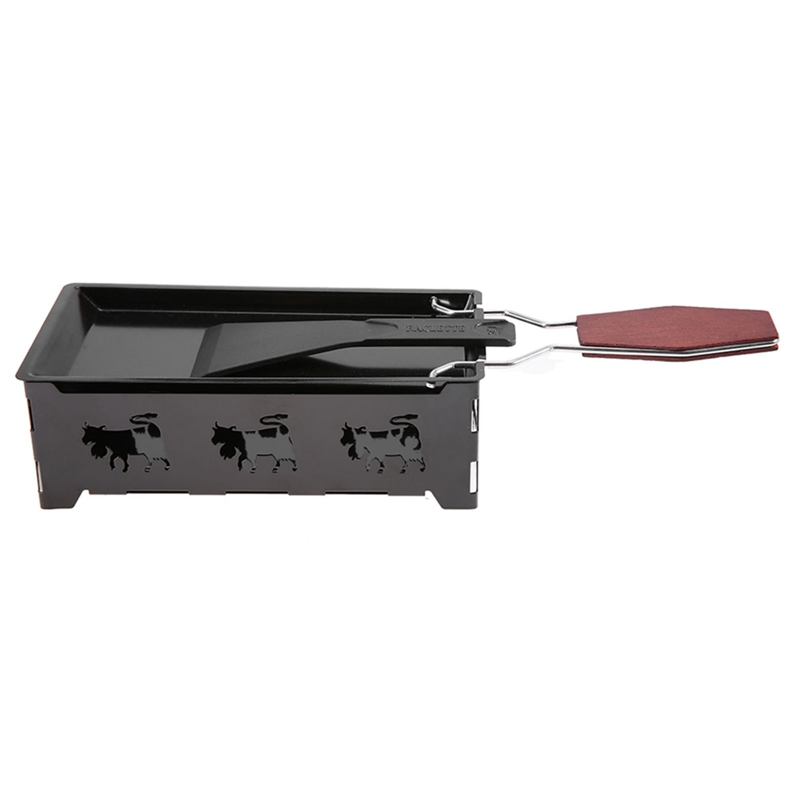 Portable NOn Stick Cheese Raclette Rotaster Baking Tray Stove with Wodd Handle view 3