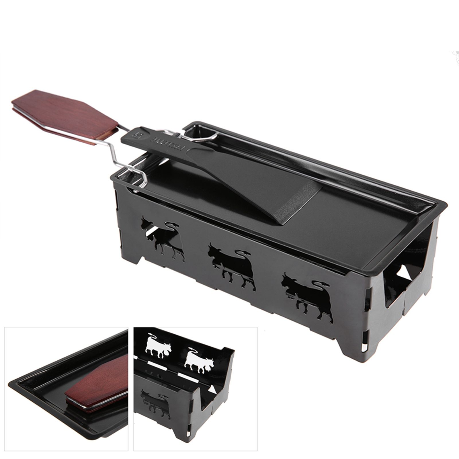 Portable NOn Stick Cheese Raclette Rotaster Baking Tray Stove with Wodd Handle view 6