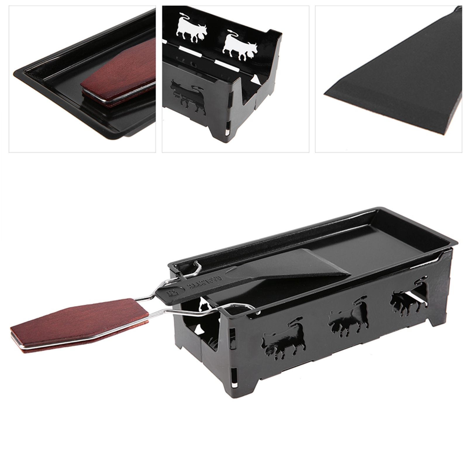 Portable NOn Stick Cheese Raclette Rotaster Baking Tray Stove with Wodd Handle view 9