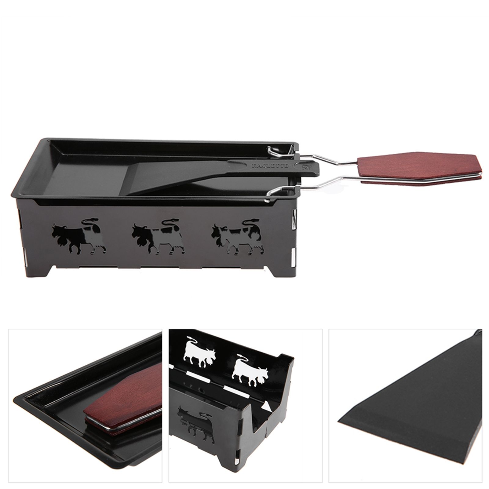 Portable NOn Stick Cheese Raclette Rotaster Baking Tray Stove with Wodd Handle view 10