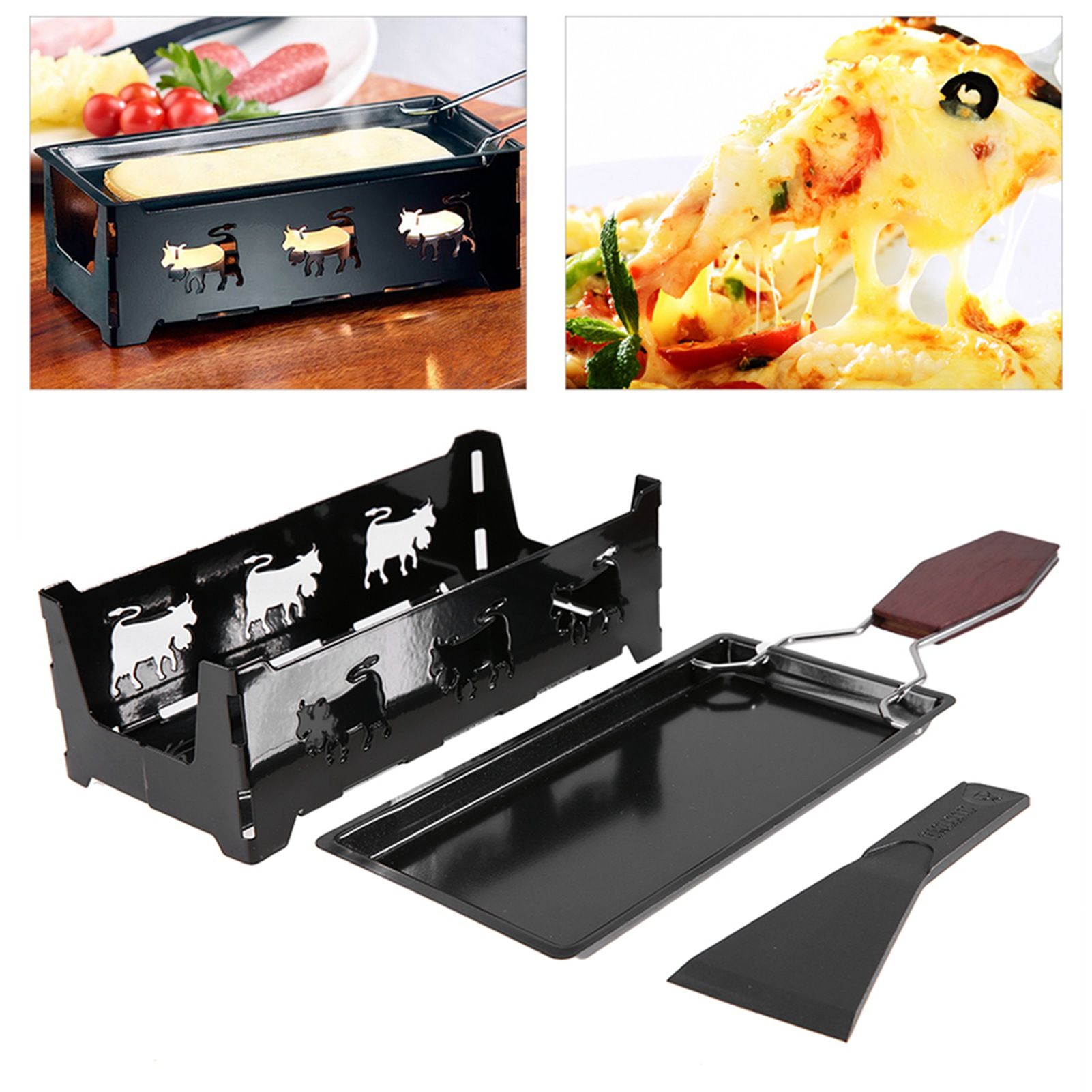 Portable NOn Stick Cheese Raclette Rotaster Baking Tray Stove with Wodd Handle view 11