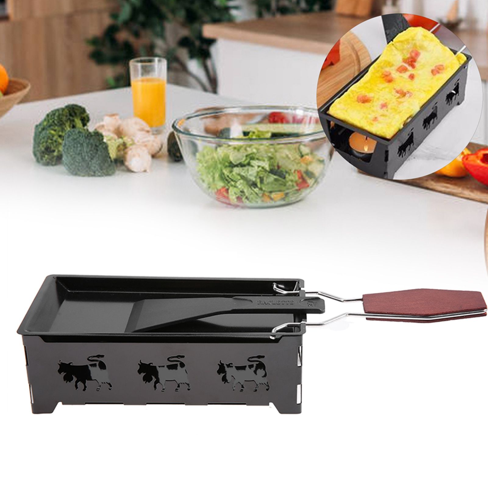 Portable NOn Stick Cheese Raclette Rotaster Baking Tray Stove with Wodd Handle view 12