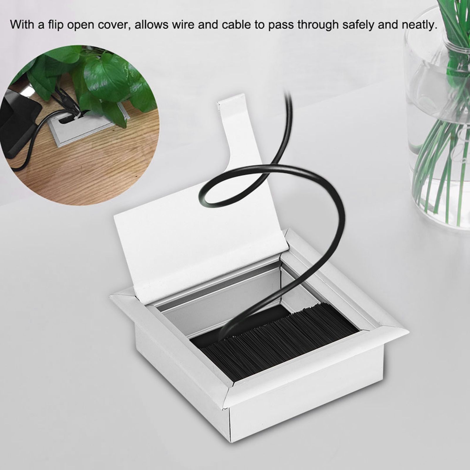 Square Aluminium Desk Computer Wire Cable Tidy Outlet Insert Hole Top Cover view 8