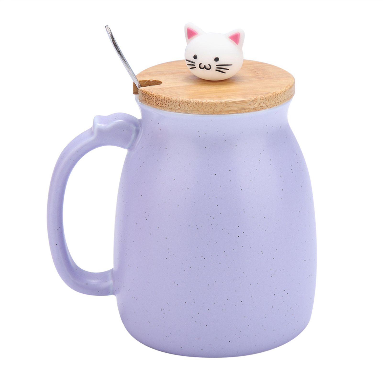 1Pc Lovely Cat Ceramic Cup with Spoon and Lid Coffee Water Milk Mug for view 10