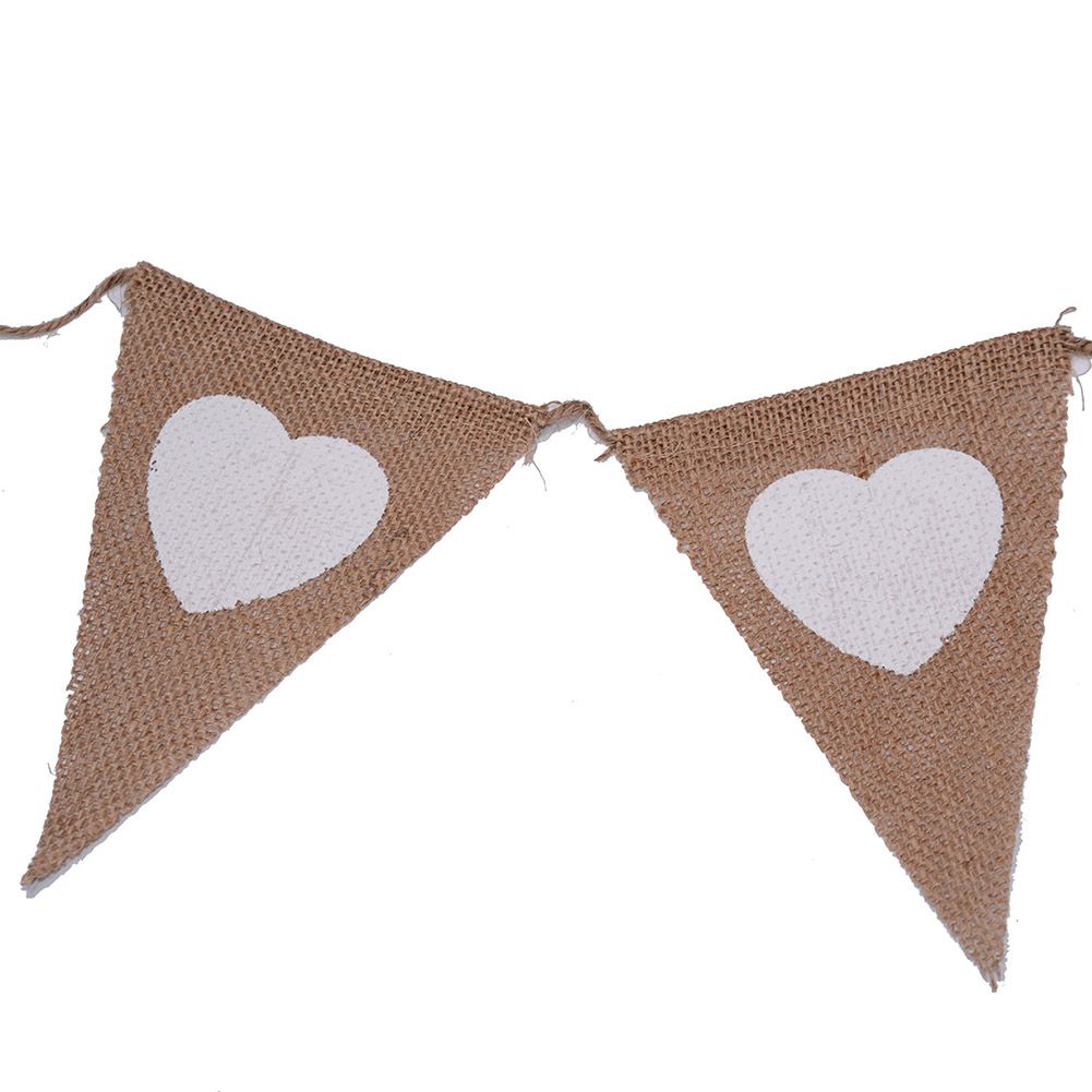 LOVE Triangle Linen Hanging Flags Heart shaped Banner Bunting for Wedding view 2