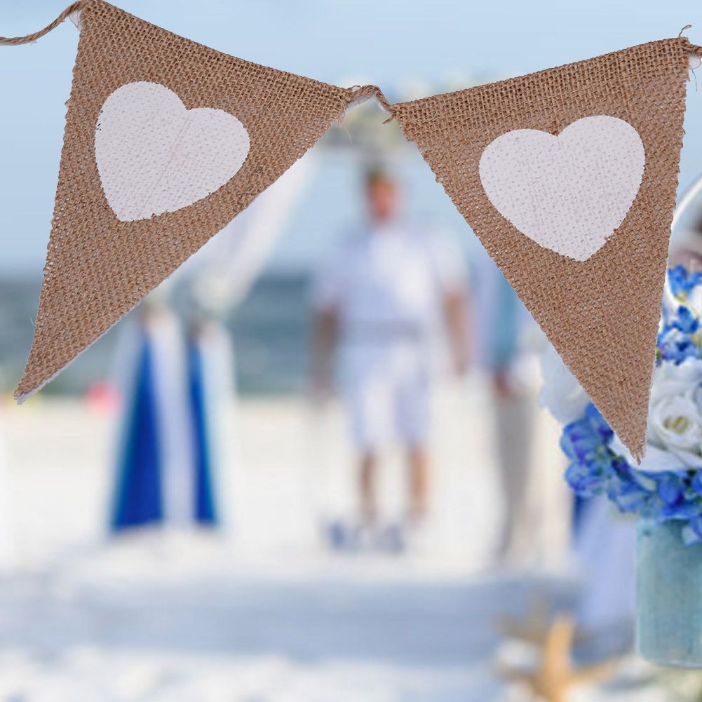 LOVE Triangle Linen Hanging Flags Heart shaped Banner Bunting for Wedding view 4