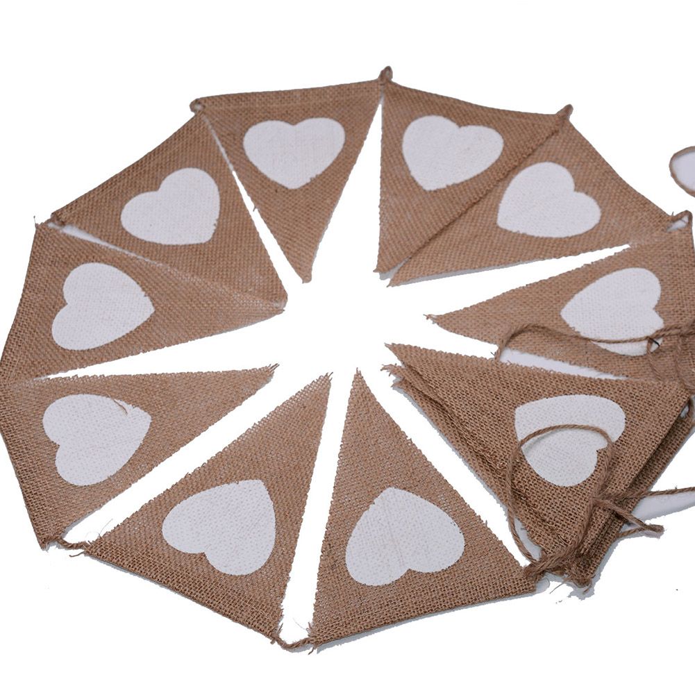 LOVE Triangle Linen Hanging Flags Heart shaped Banner Bunting for Wedding view 5