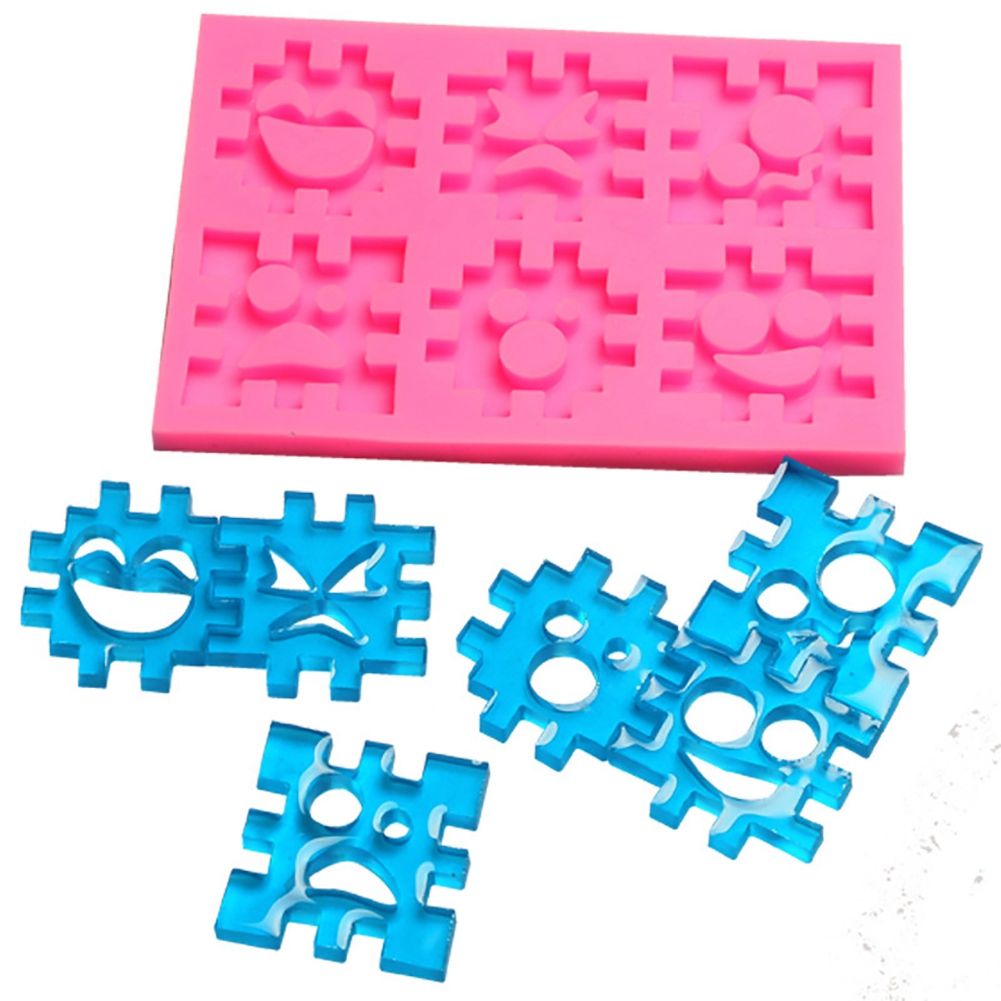 Smile Face Jigsaw Fondant Cake Decoration Mold Silicone DIY Baking Tool view 3