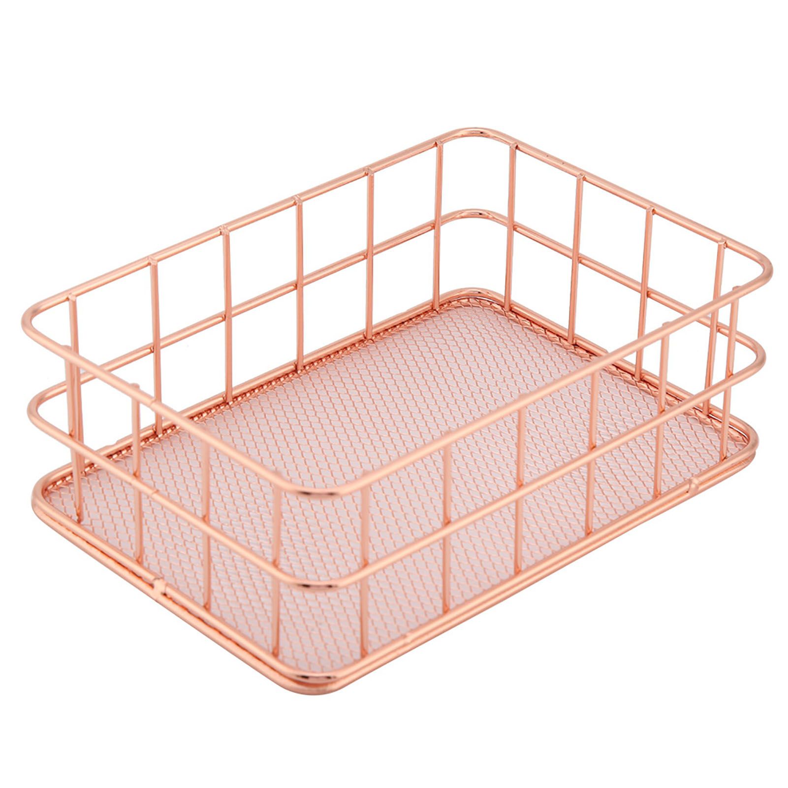 Rose Gold Iron Storage Basket Organizer Storage Holder Desktop Decor (C) view 4