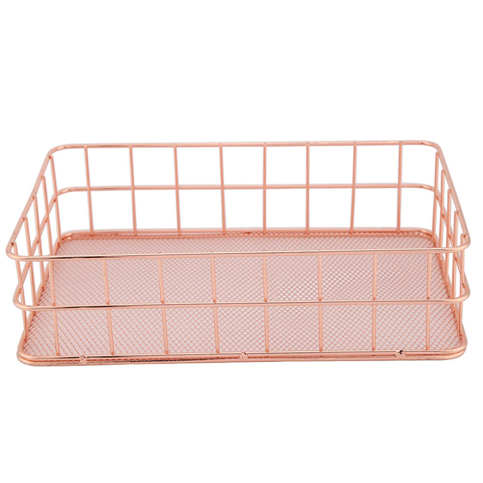 Rose Gold Iron Storage Basket Organizer Storage Holder Desktop Decor (D)