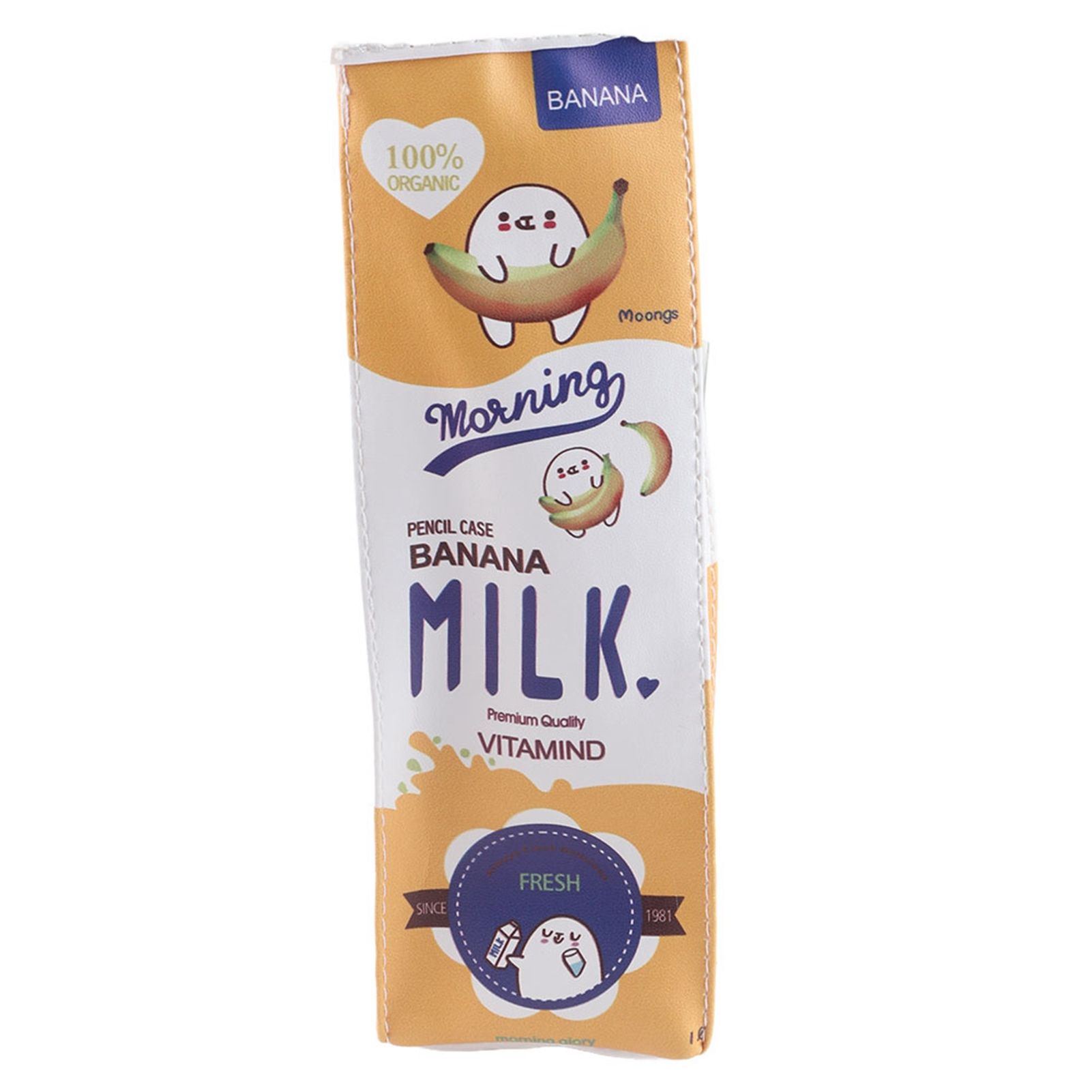 3Colors Cartoon Milk Stationery Bag Waterproof PU Large Capacity Pencil Case