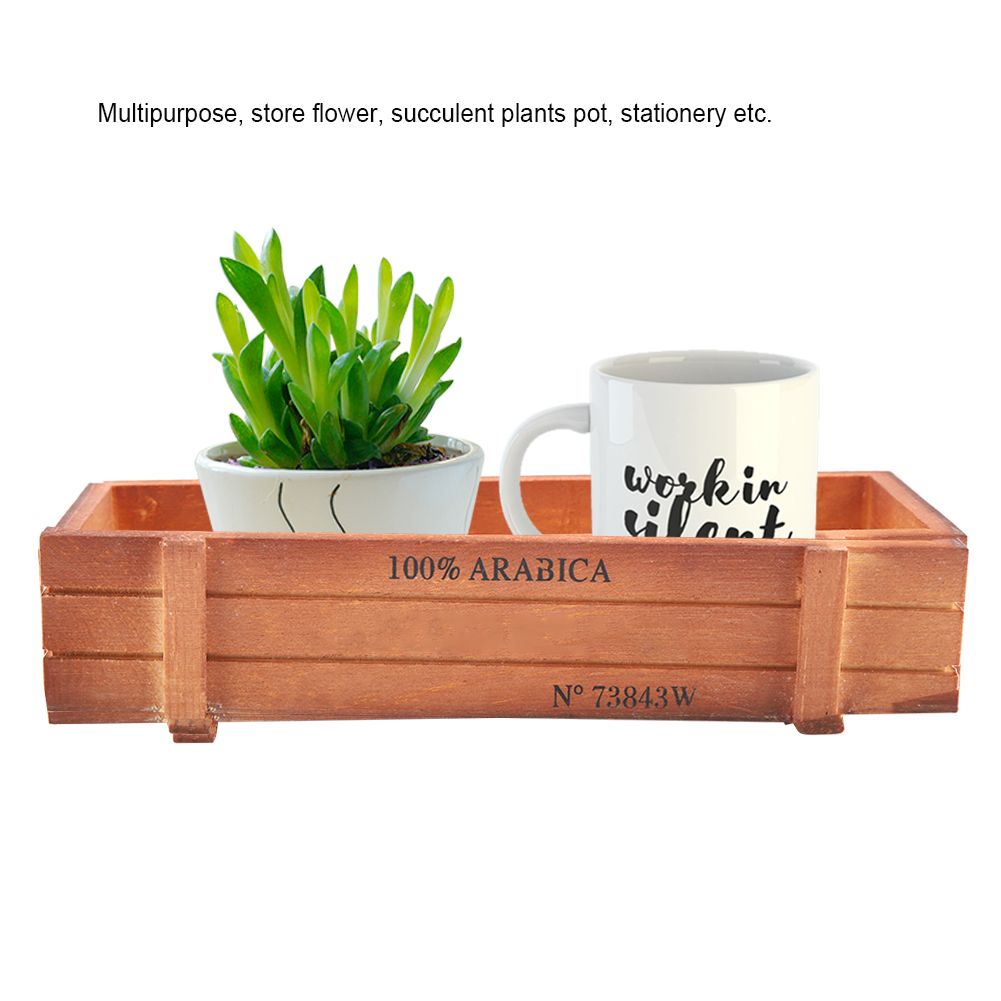 Vintage Wood Flower Planter Succulent Pot Rectangle Box for Home Desktop view 4
