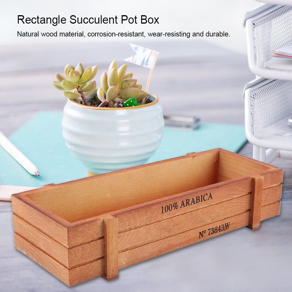 Vintage Wood Flower Planter Succulent Pot Rectangle Box for Home Desktop view 5