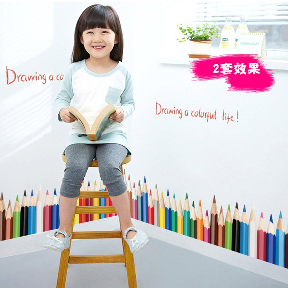 3D Stereo Colorful Pencil Wall Floor Stickers for Home Backdrop Business view 5