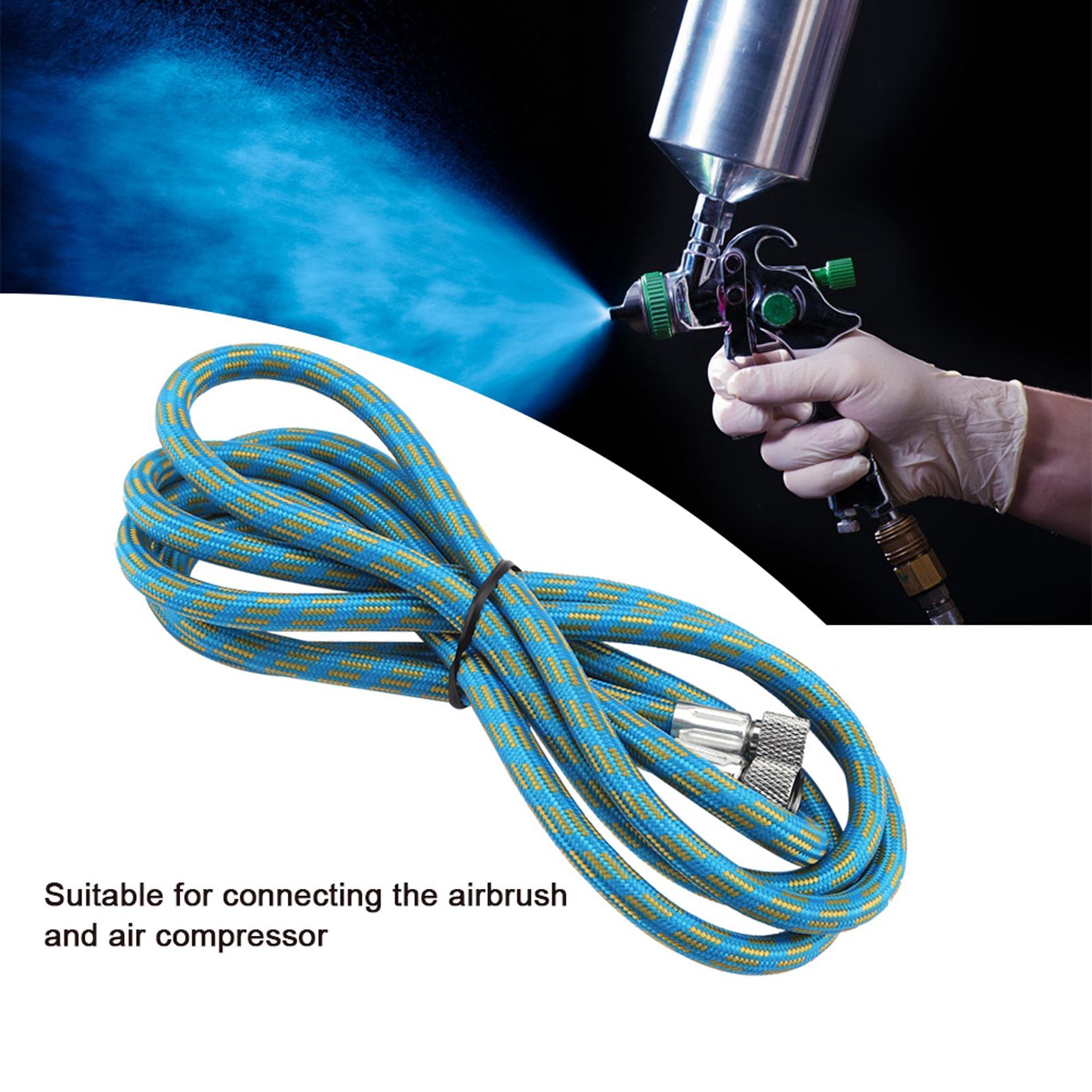 1.8M Woven Airbrush Hose Compressor Air Tool 1/8" to 1/8" Adaptor Fitting view 2