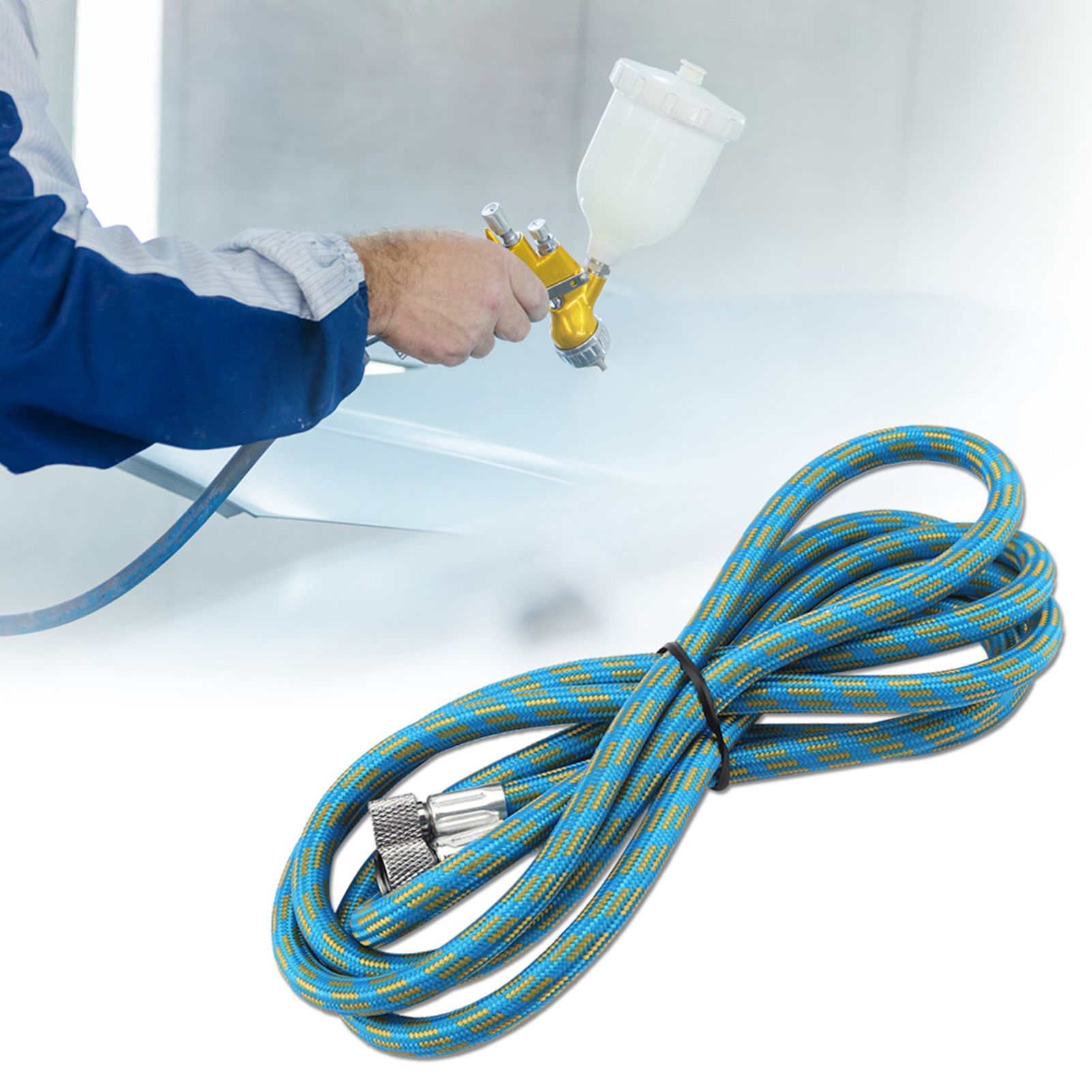 1.8M Woven Airbrush Hose Compressor Air Tool 1/8" to 1/8" Adaptor Fitting view 3