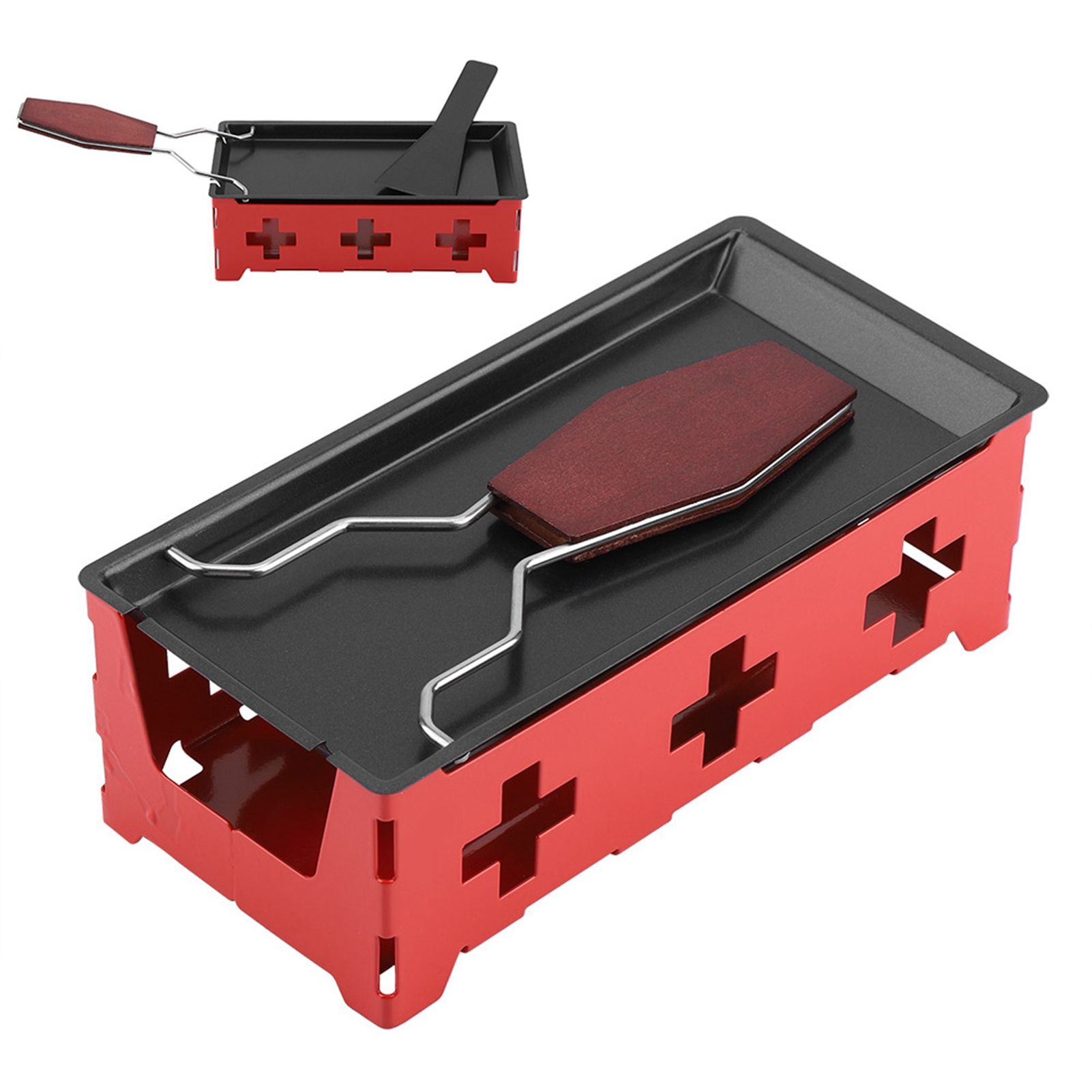 Portable NOn Stick Cheese Raclette Rotaster Baking Tray Stove Set Home Kitchen view 8