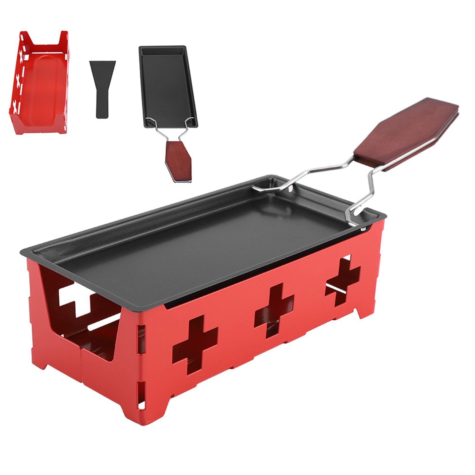 Portable NOn Stick Cheese Raclette Rotaster Baking Tray Stove Set Home Kitchen view 9