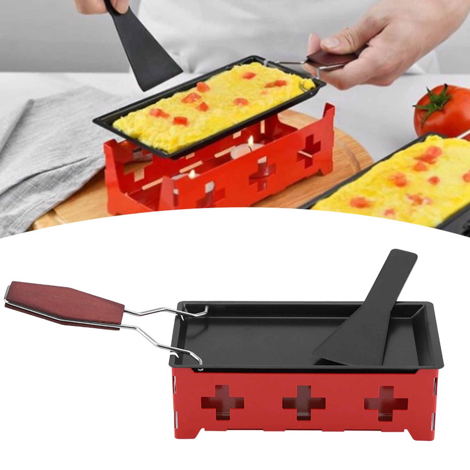 Portable NOn Stick Cheese Raclette Rotaster Baking Tray Stove Set Home Kitchen view 11