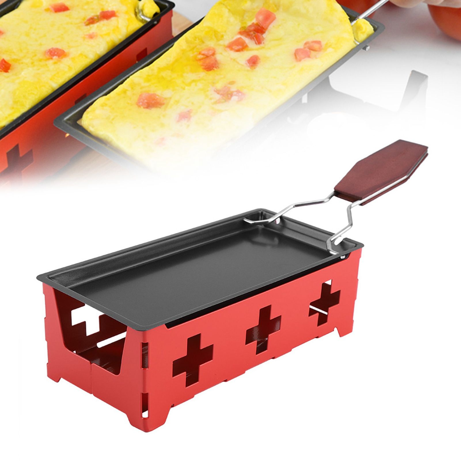 Portable NOn Stick Cheese Raclette Rotaster Baking Tray Stove Set Home Kitchen view 12