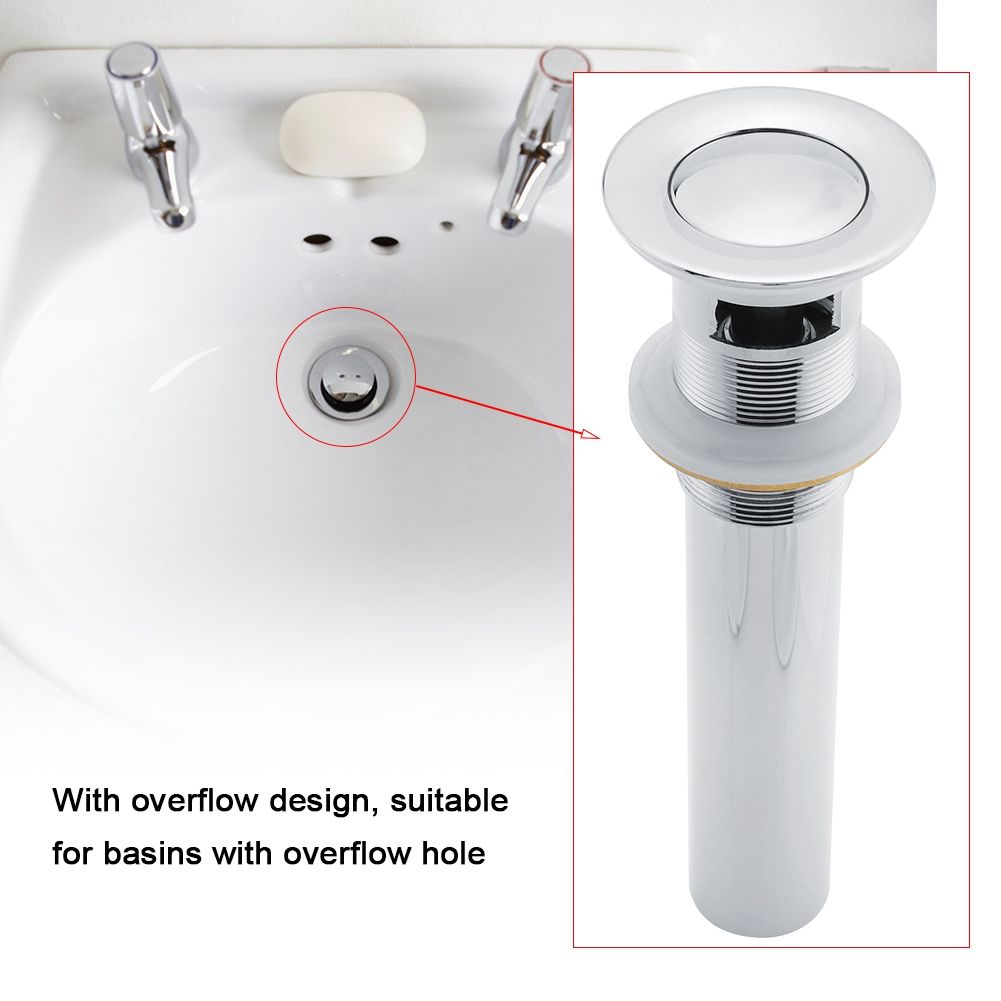 G1-1/4" Brass Bathroom Basin Sink Pop Up Drain Assembly with Overflow (Silver view 2