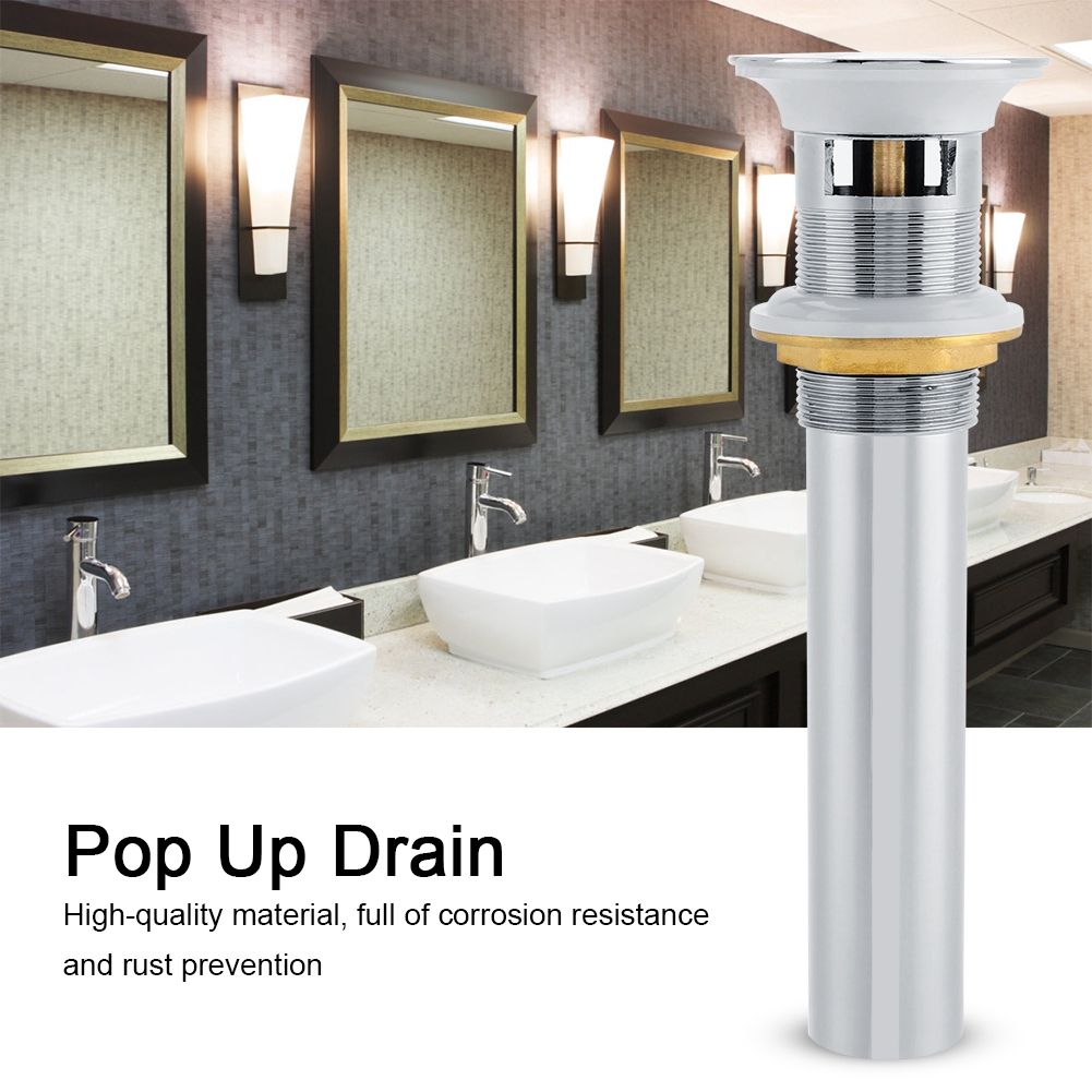 G1-1/4" Brass Bathroom Basin Sink Pop Up Drain Assembly with Overflow (Silver view 3