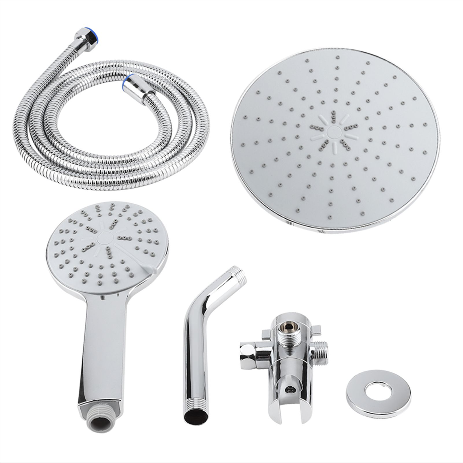 Chrome Plate High Pressure 3 Way Multi Setting Rainfall Style Dual Handheld