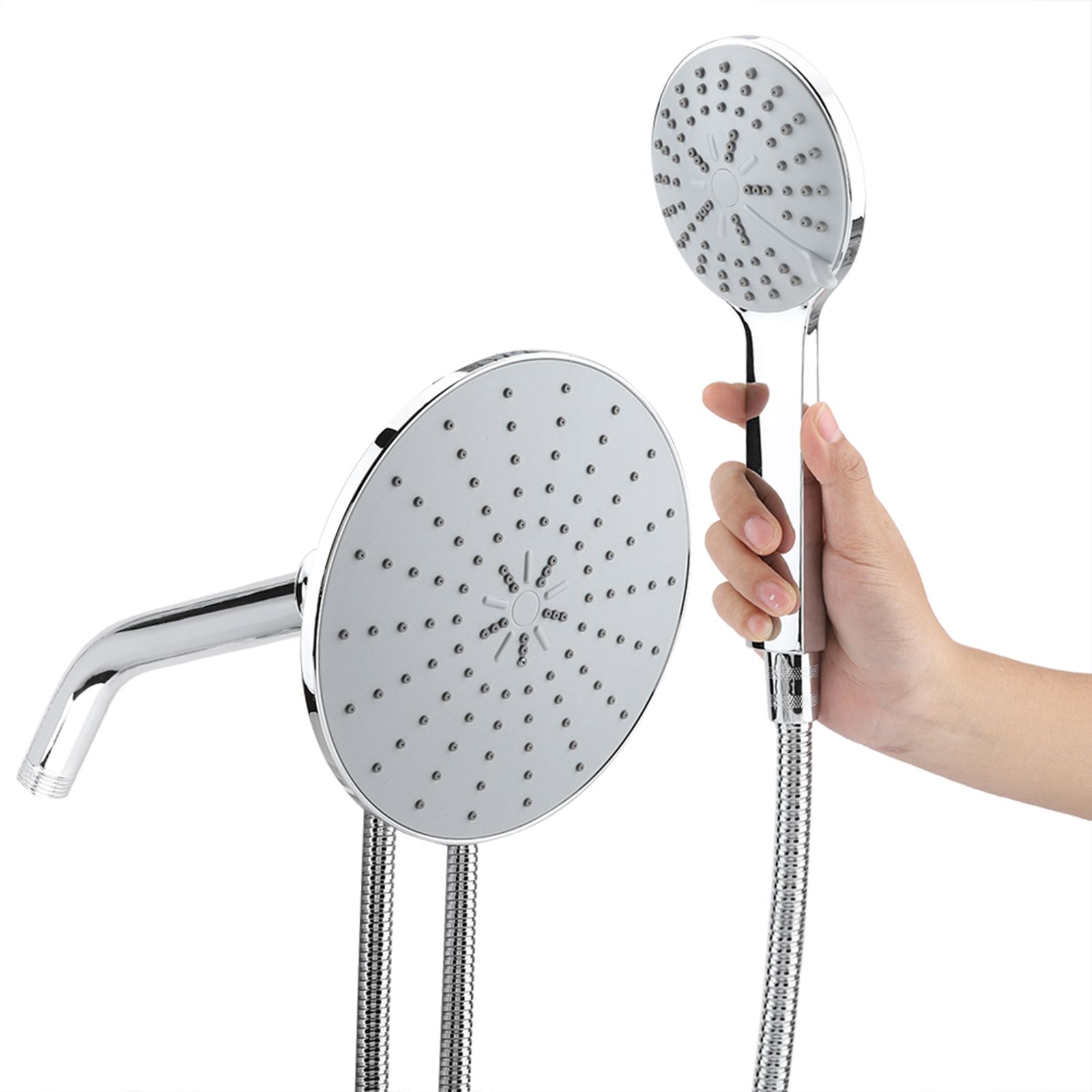 Chrome Plate High Pressure 3 Way Multi Setting Rainfall Style Dual Handheld view 7